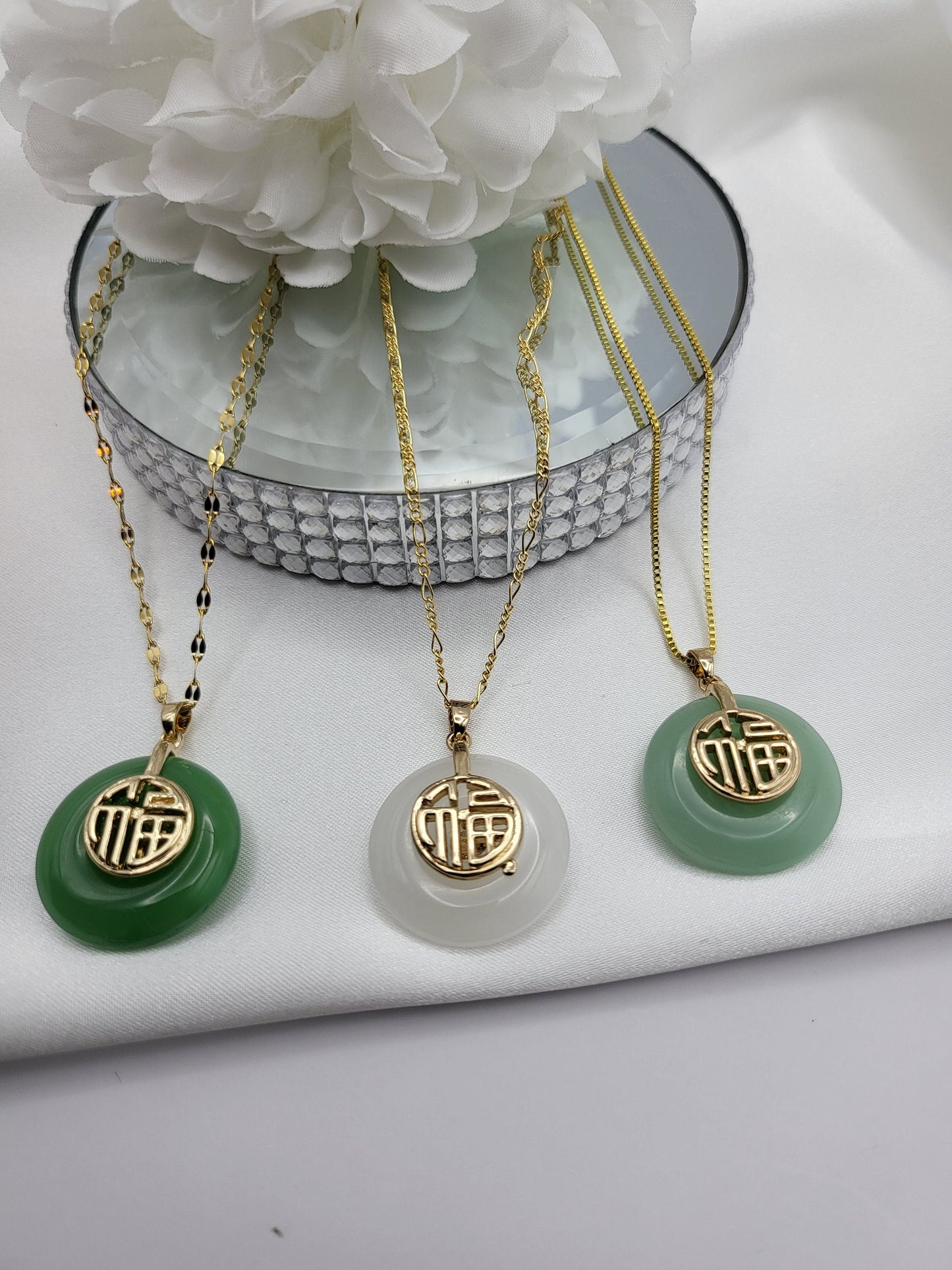 Gold Filled Donut Jade Earrings, WATERPROOF Jade Necklace, Gifts for Her.