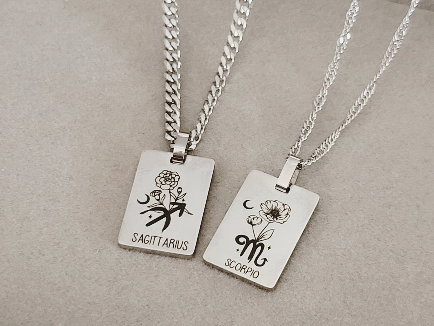 Birth flower and Zodiac Sign Necklace, WATERPROOF adjustable Chains.