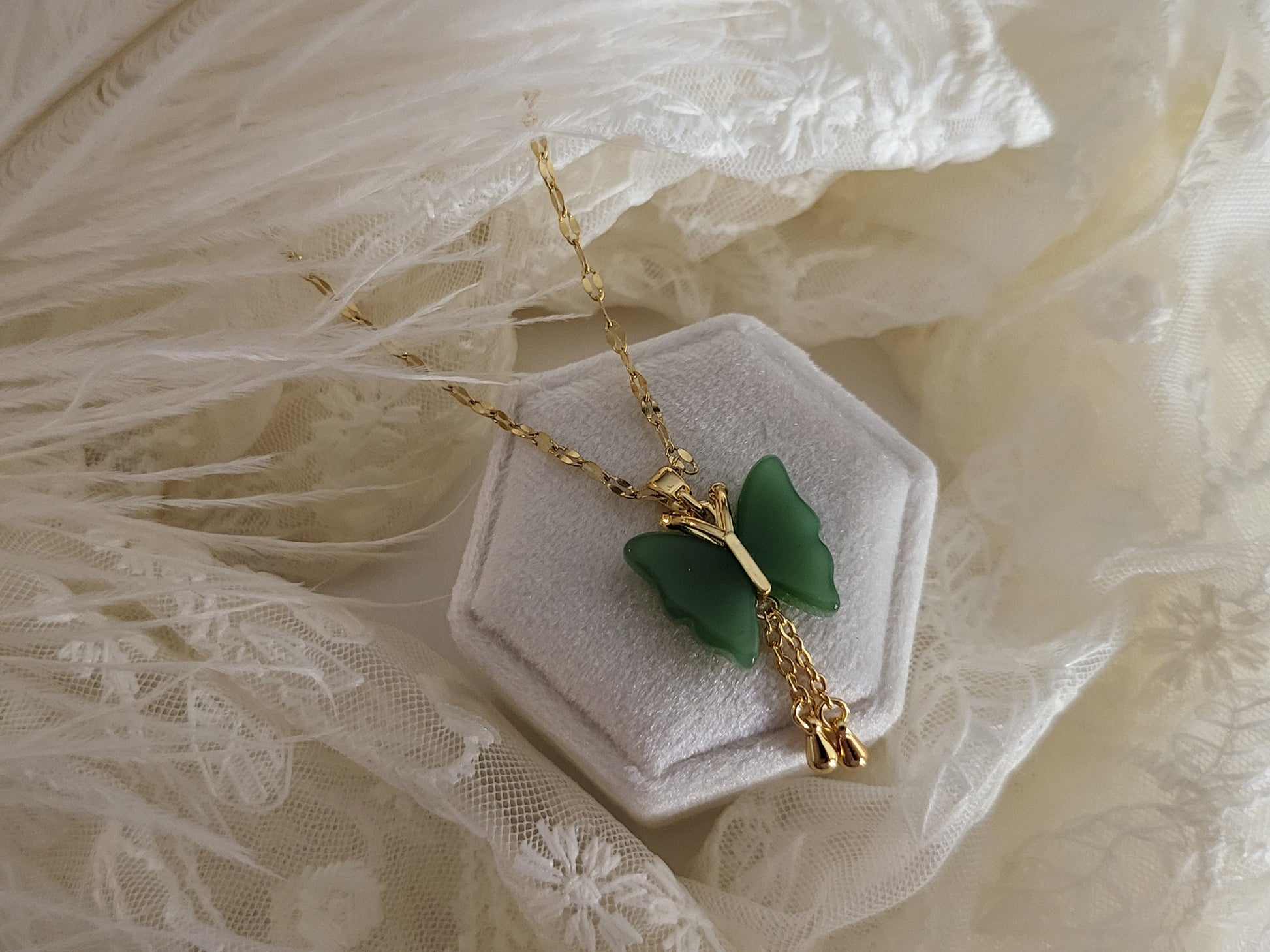 Green Natural Jade Necklace, WATERPROOF Adjustable Chains.