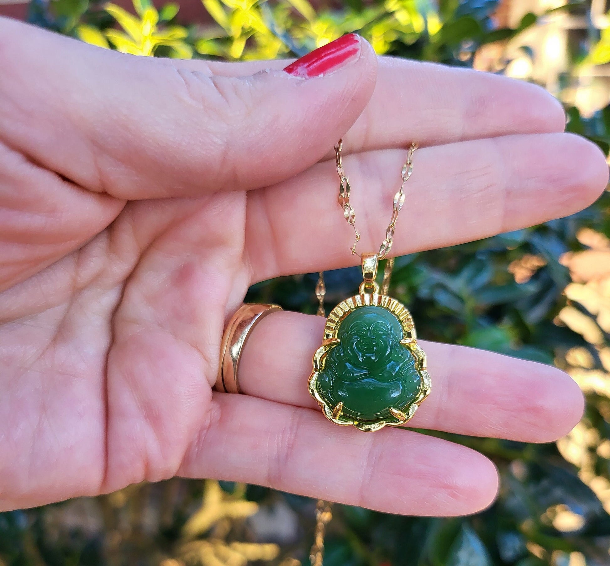 Green Natural Jade Necklace, WATERPROOF Adjustable Chains.