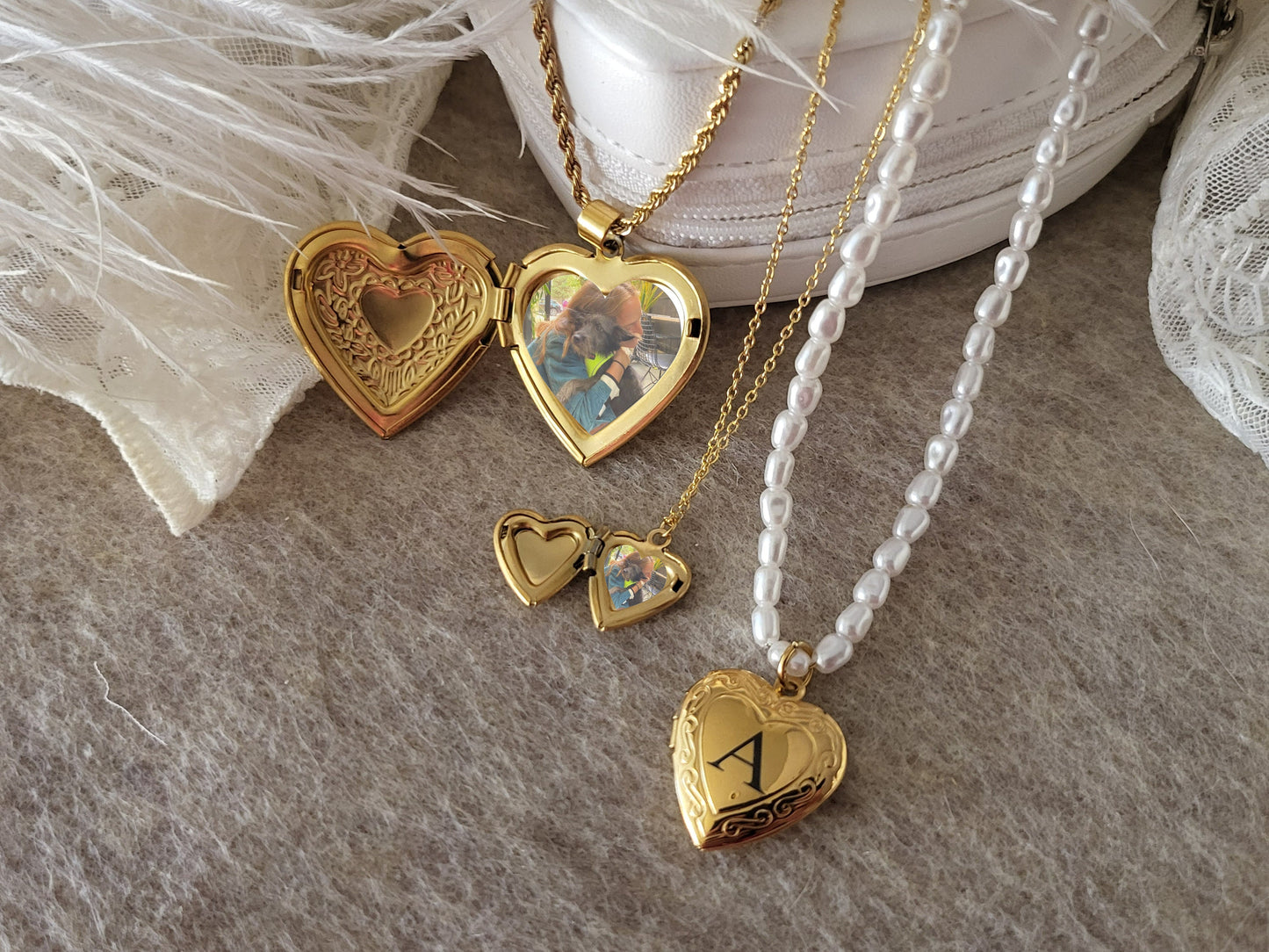 Gold Heart Locket Earrings , Engraved Heart Locket with photo, Personalized gift.