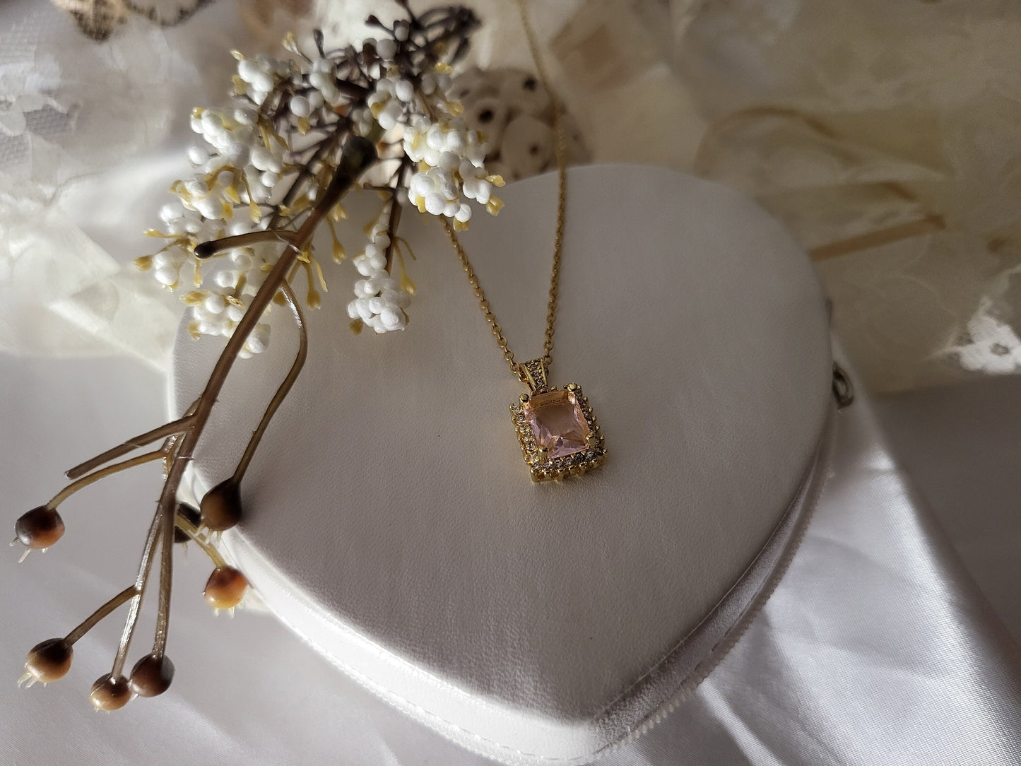 Gold Filled Square Zircon Necklace, WATERPROOF Adjustable Chains.