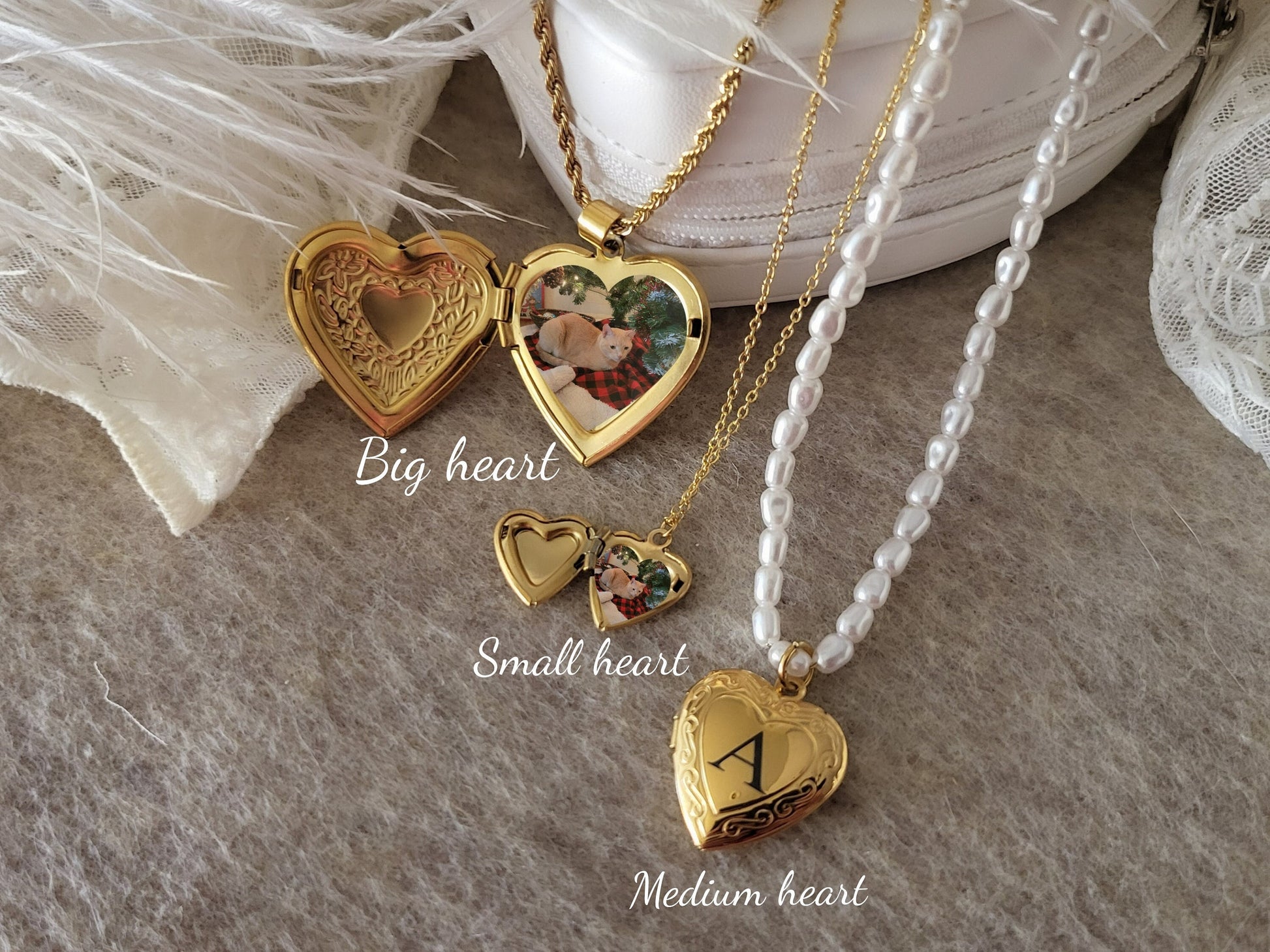 Gold Heart Locket Earrings , Engraved Heart Locket with photo, Personalized gift.