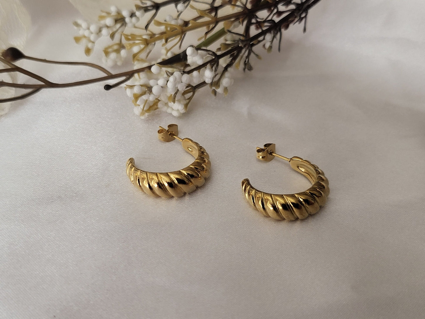 Gold Filled Croissant Earrings , Waterproof , High Quality Gift.