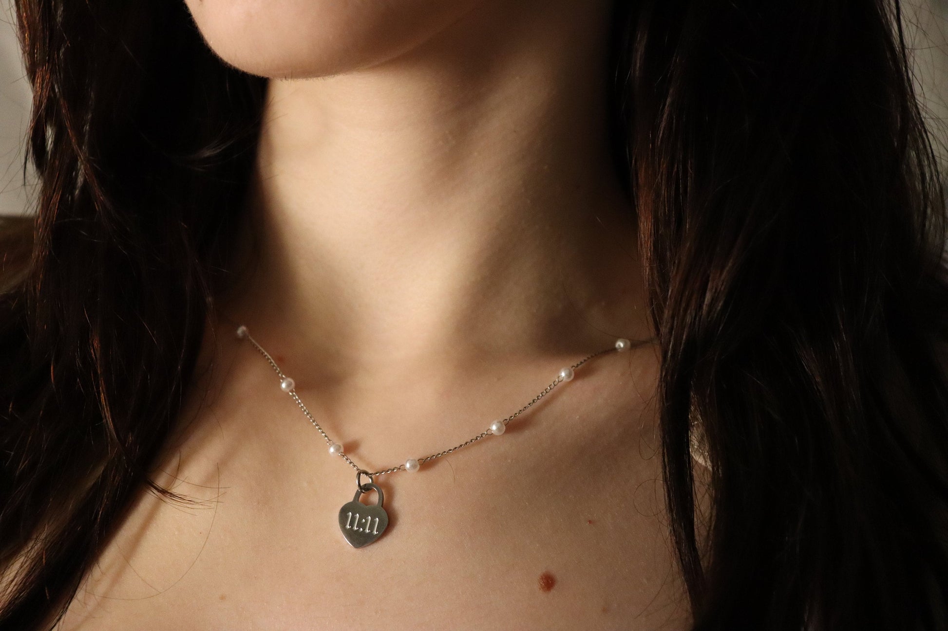 Silver Heart Angel Number Necklace, WATERPROOF Adjustable Chains.