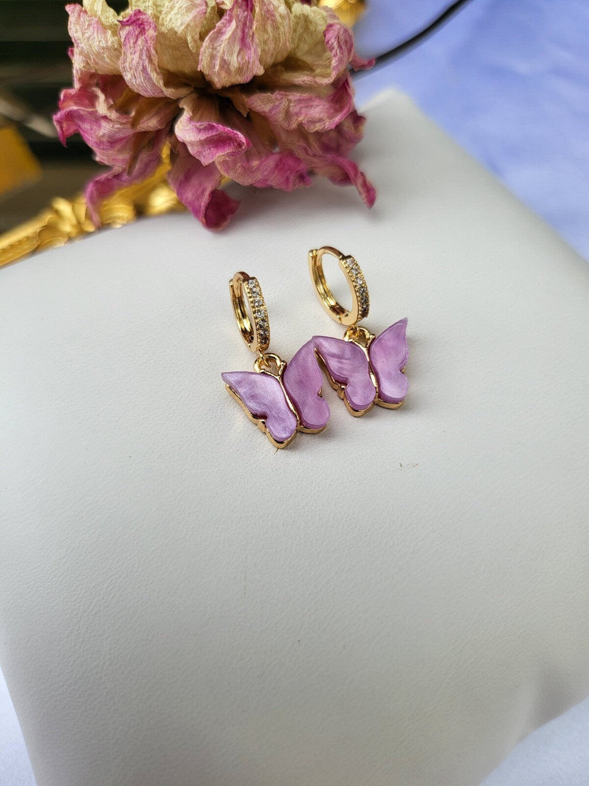 18K Gold Butterfly Earrings- Necklace, WATERPROOF Chains, Gifts for Her.