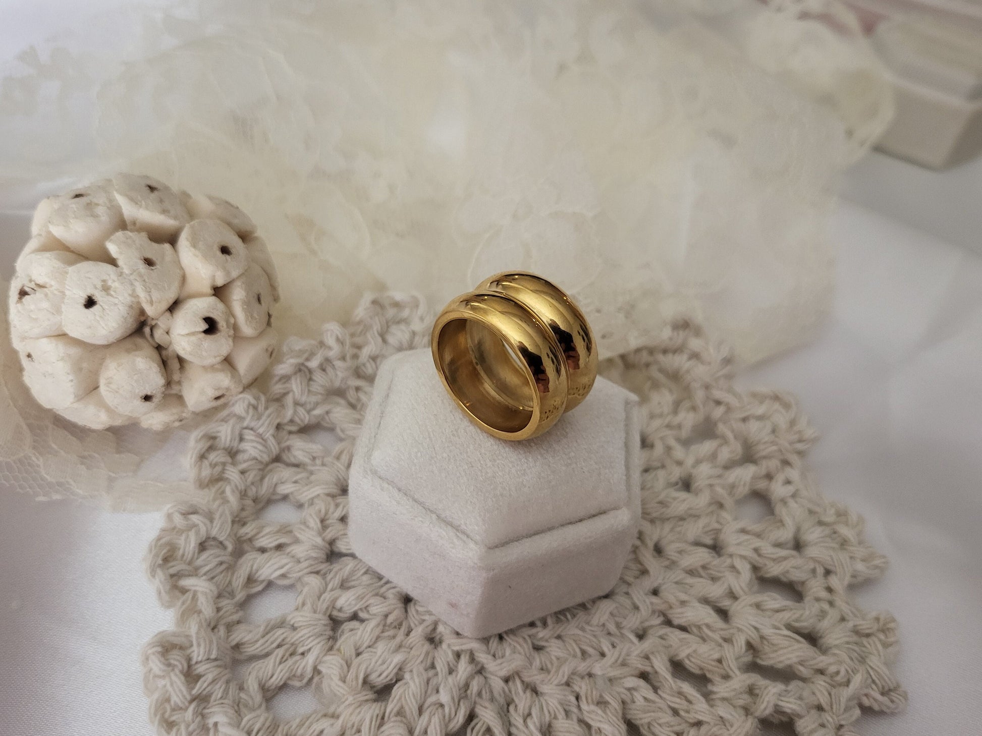 Gold Double Layered Chunky Ring , Waterproof , Everyday Jewelry .