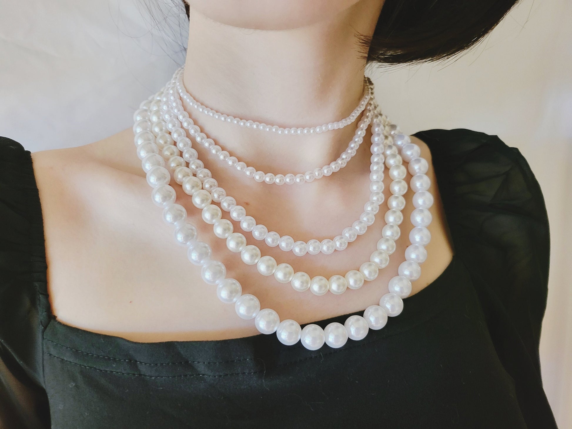 White Round Pearl Necklace, Waterproof.