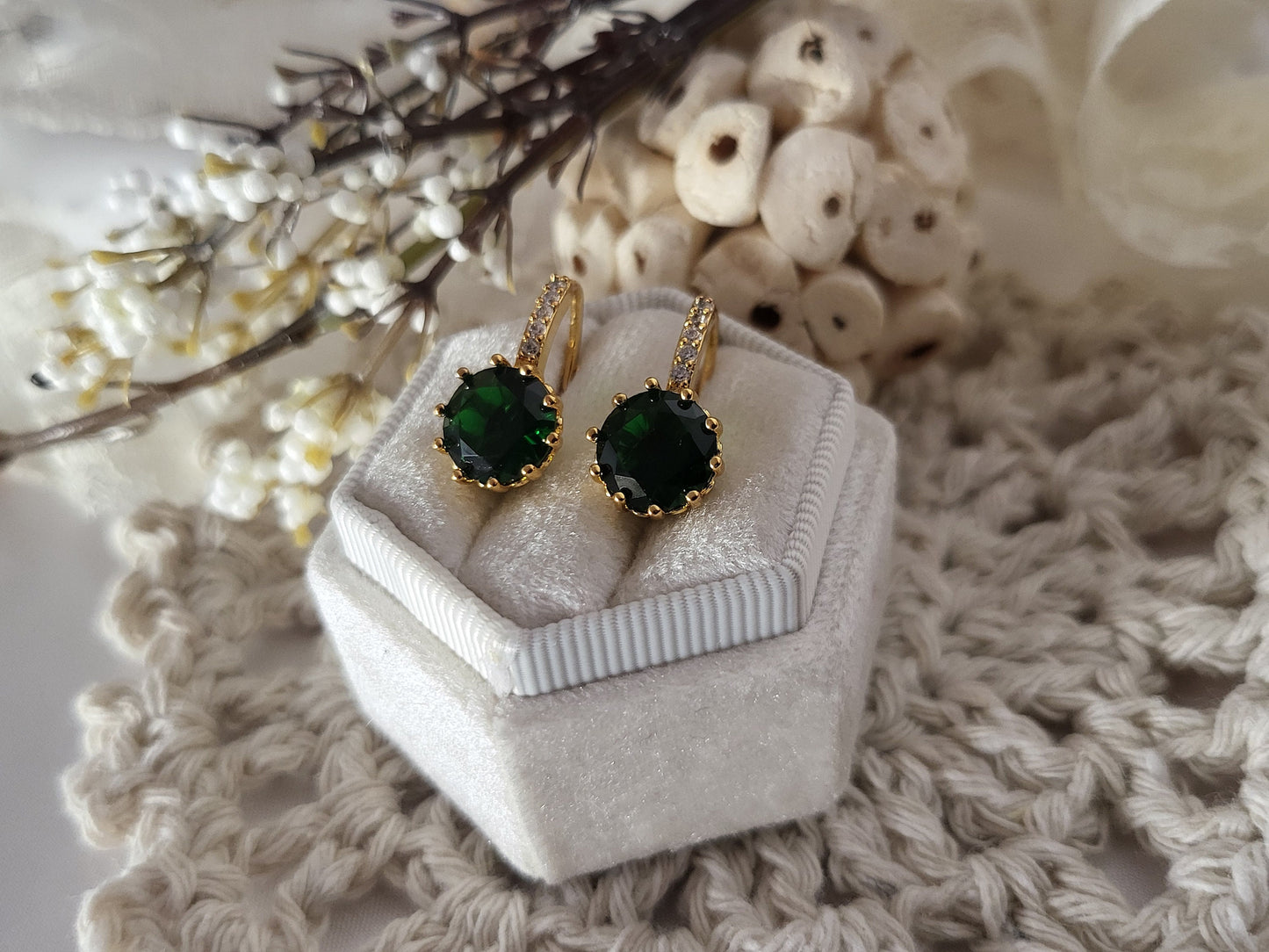 Jade Black -Emerald Green Earrings, Anniversary Gift.