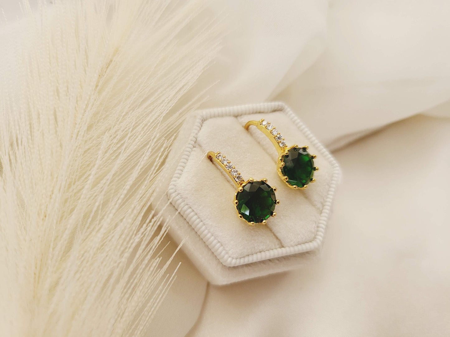 Jade Black -Emerald Green Earrings, Anniversary Gift.