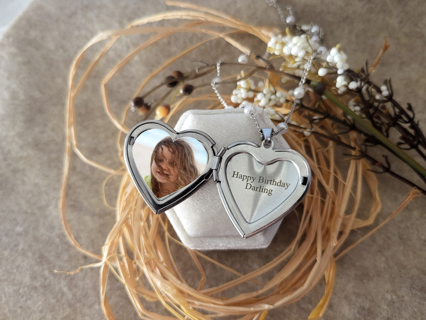 Silver Heart Locket Necklace with Photo, Engraved Heart Locket, Personalized gift.