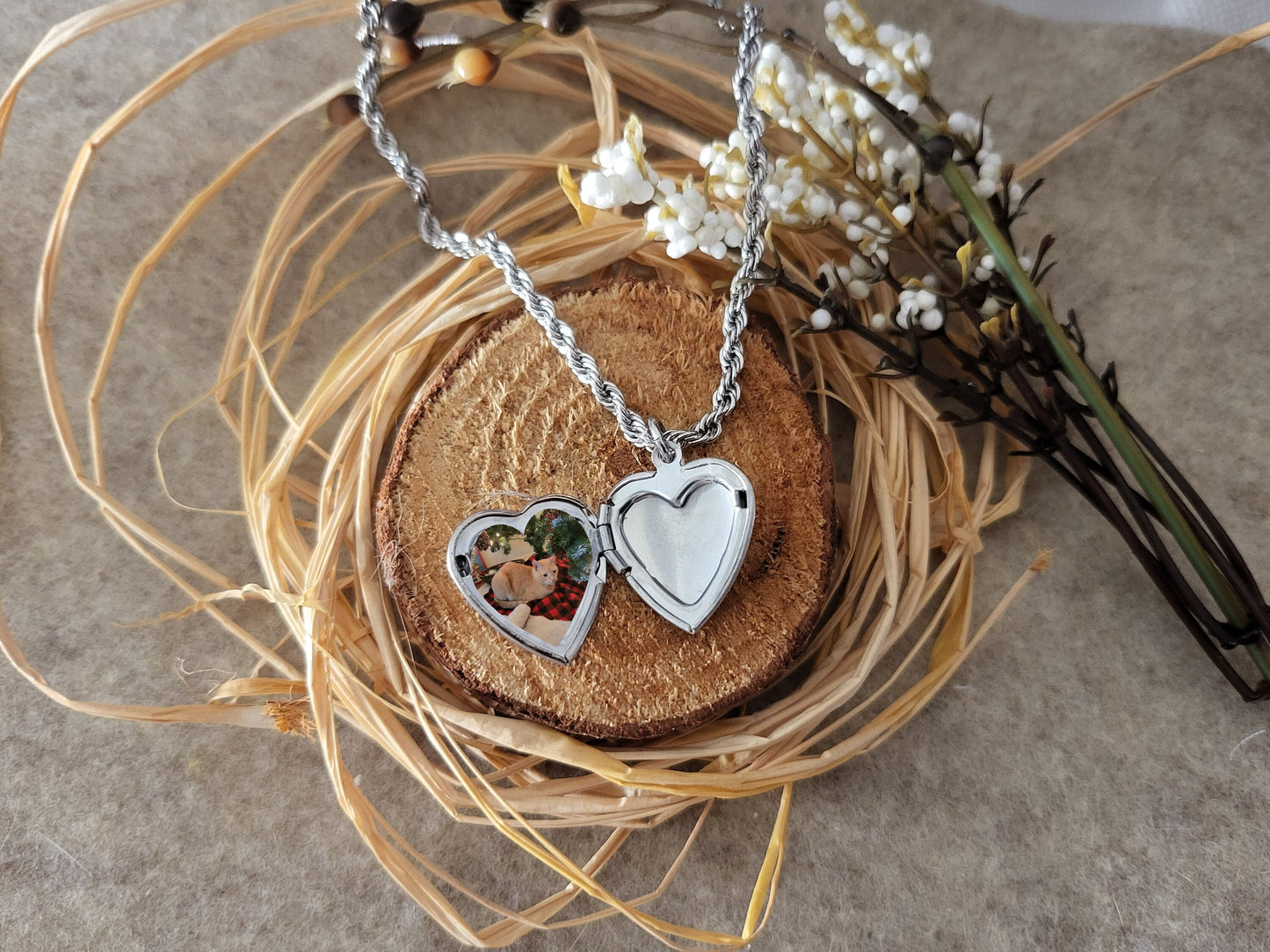 Silver Heart Locket Necklace with Photo, Engraved Heart Locket, Personalized gift.