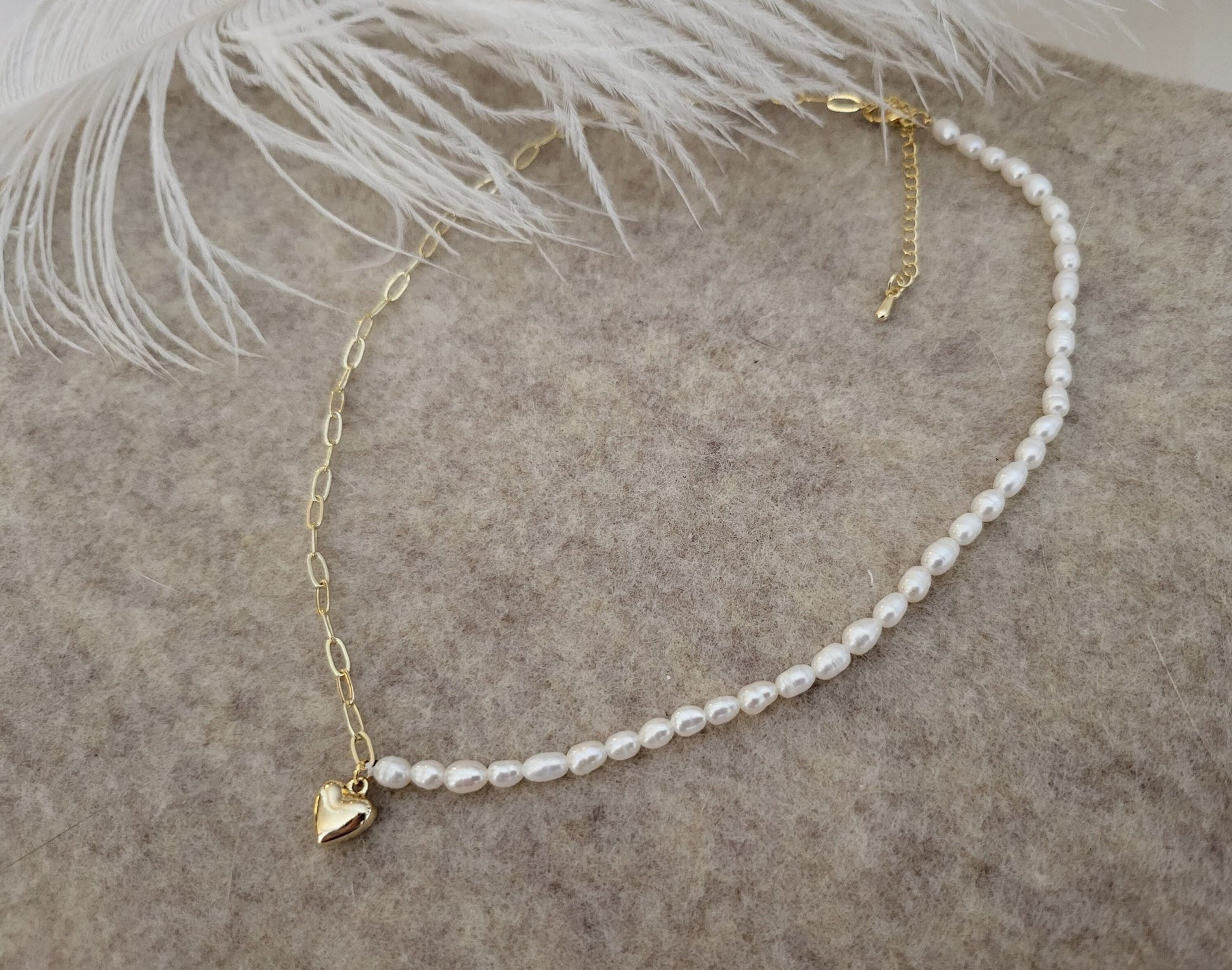 14K Gold Tiny Link -Water fresh Real Pearl Necklace, WATERPROOF.