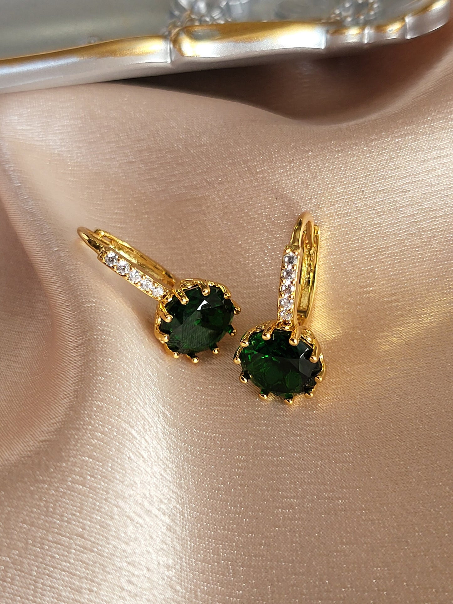 Jade Black -Emerald Green Earrings, Anniversary Gift.