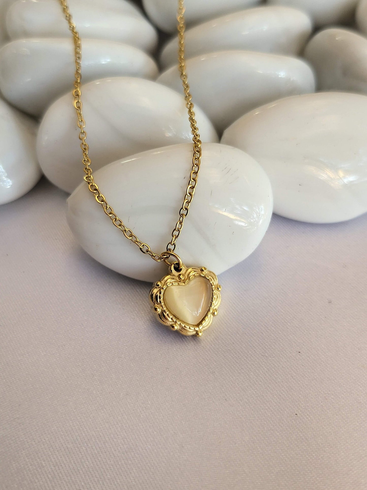 Gold Filled Mother of Pearl Heart Earrings , Love Necklace .