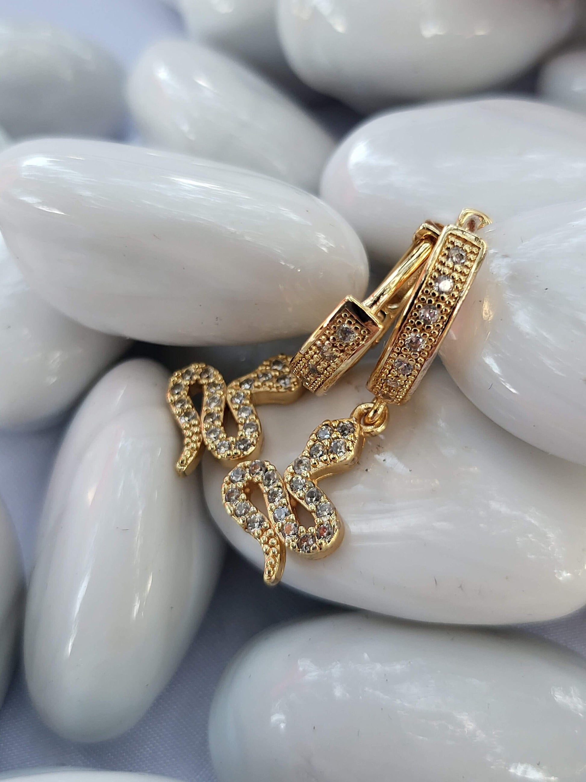 Gold Snake CZ Earrings ,Snake Pendant Necklace, Anniversary Gift.