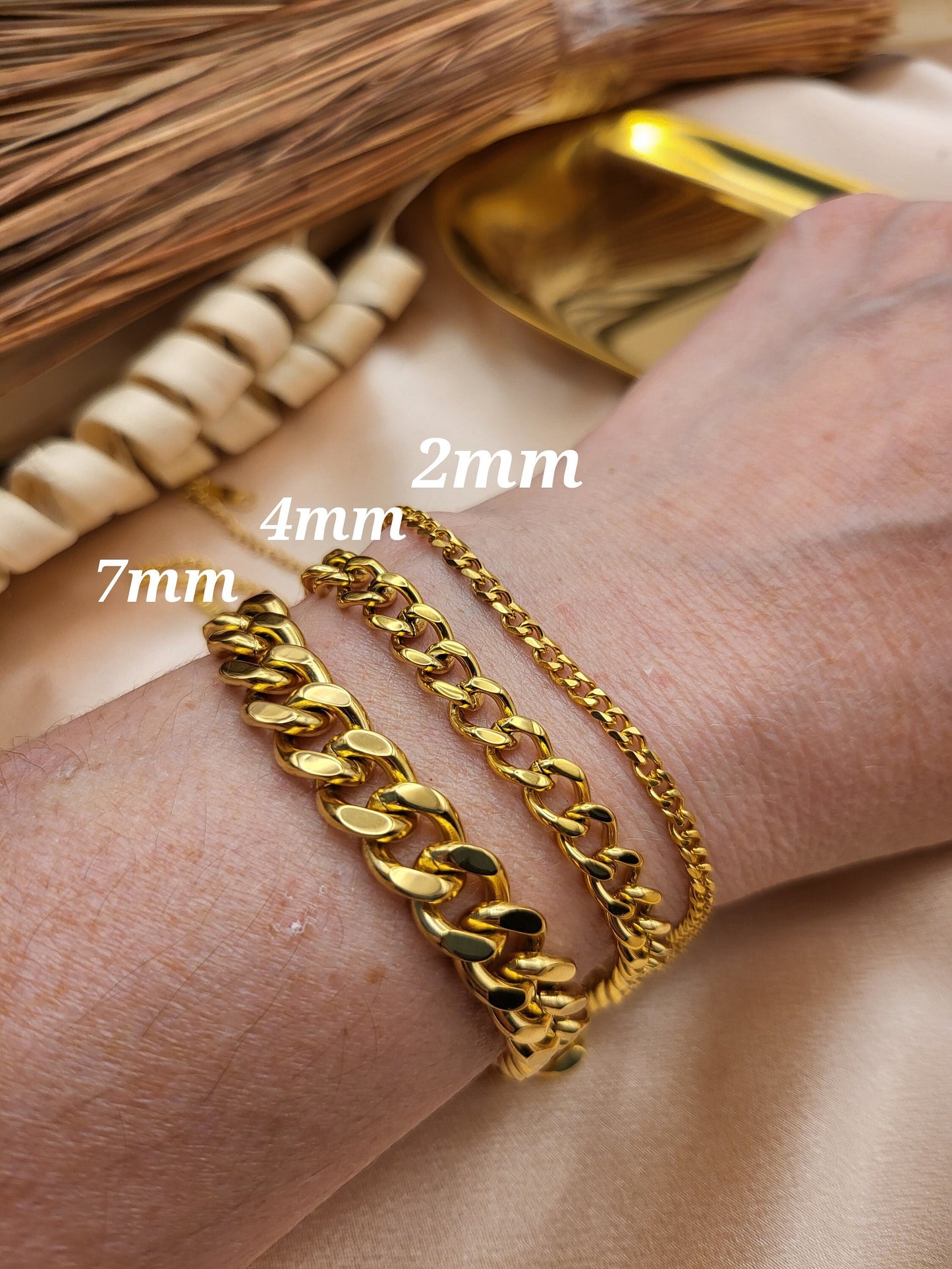 Gold Stainless Steel Non Tarnish Cuban Chain Bracelet,Necklace,WATERPROOF.