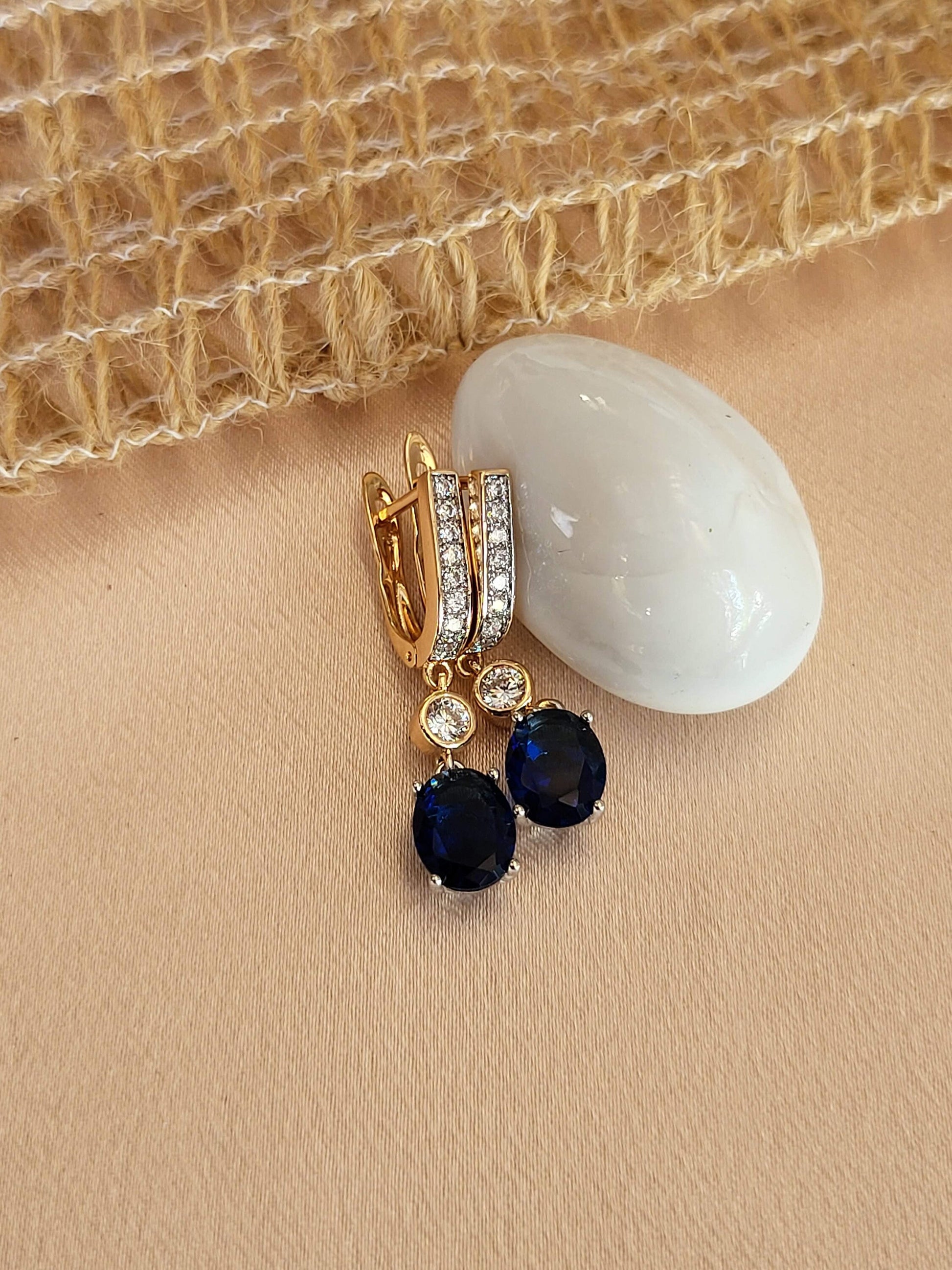 Gold Filled Midnight Blue Zircon Earrings, Anniversary Gift.