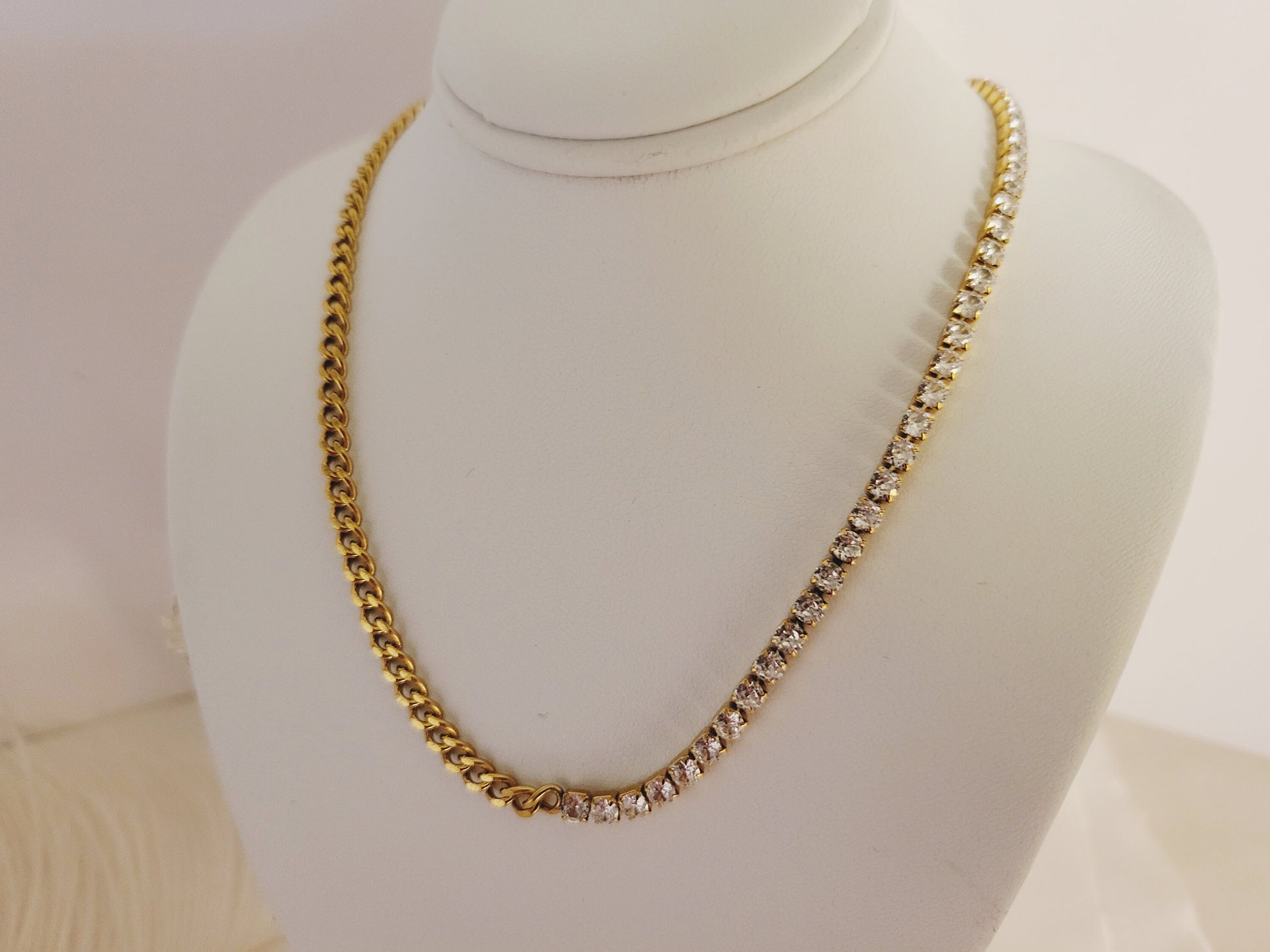 Gold Filled Tennis Necklace ,Half Cuban,High Quality.