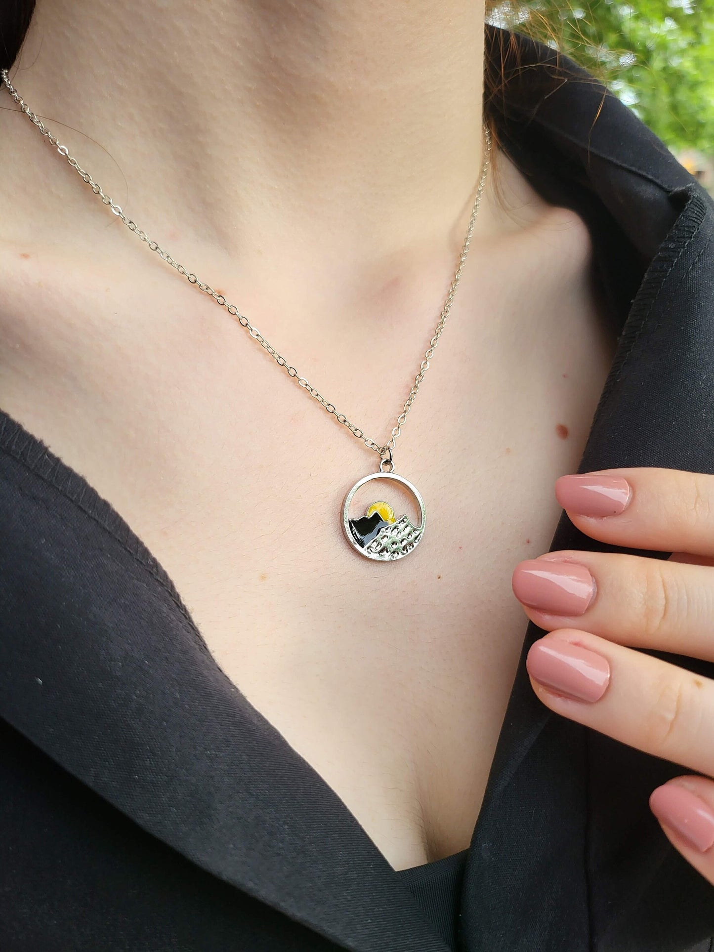 Sterling Silver Mountain Necklace , Sun Rise Pendant.Gift for Nature Lovers.