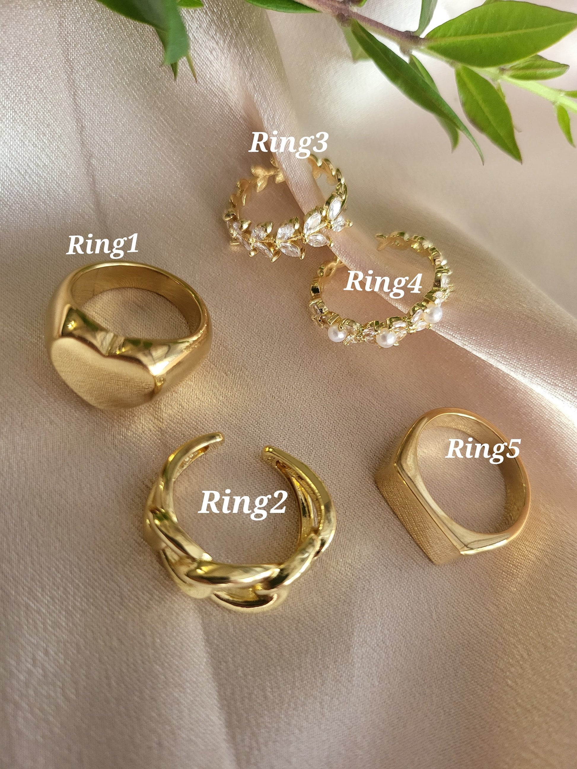 Gold Rings ,Heart Ring,Link Chain Ring, Pearl Ring, Waterproof , High Quality Gift.