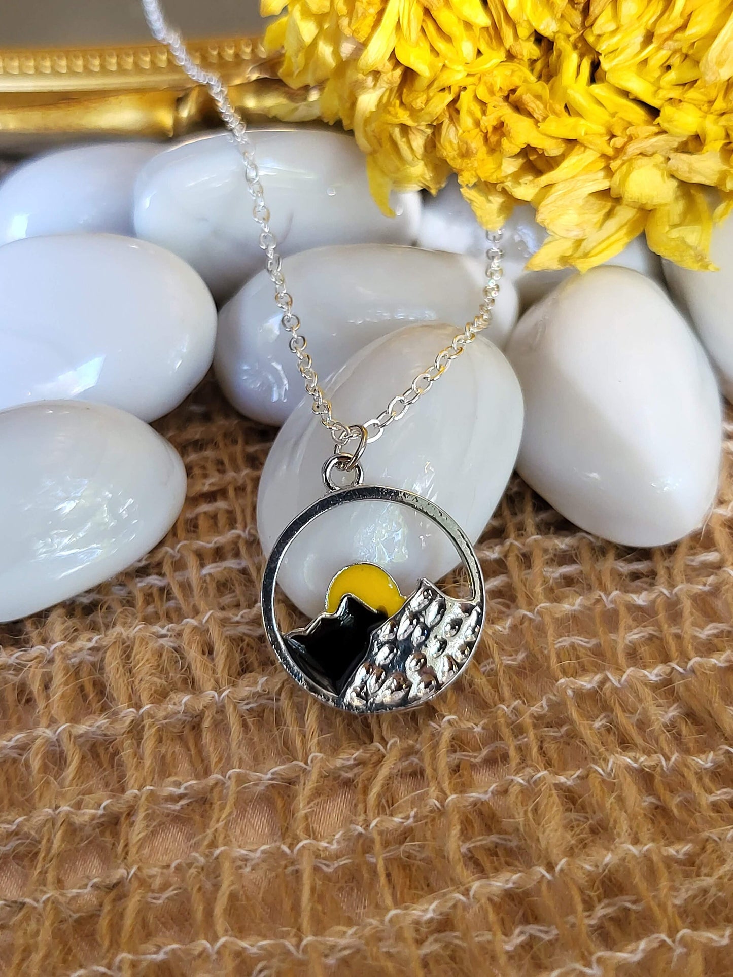 Sterling Silver Mountain Necklace , Sun Rise Pendant.Gift for Nature Lovers.