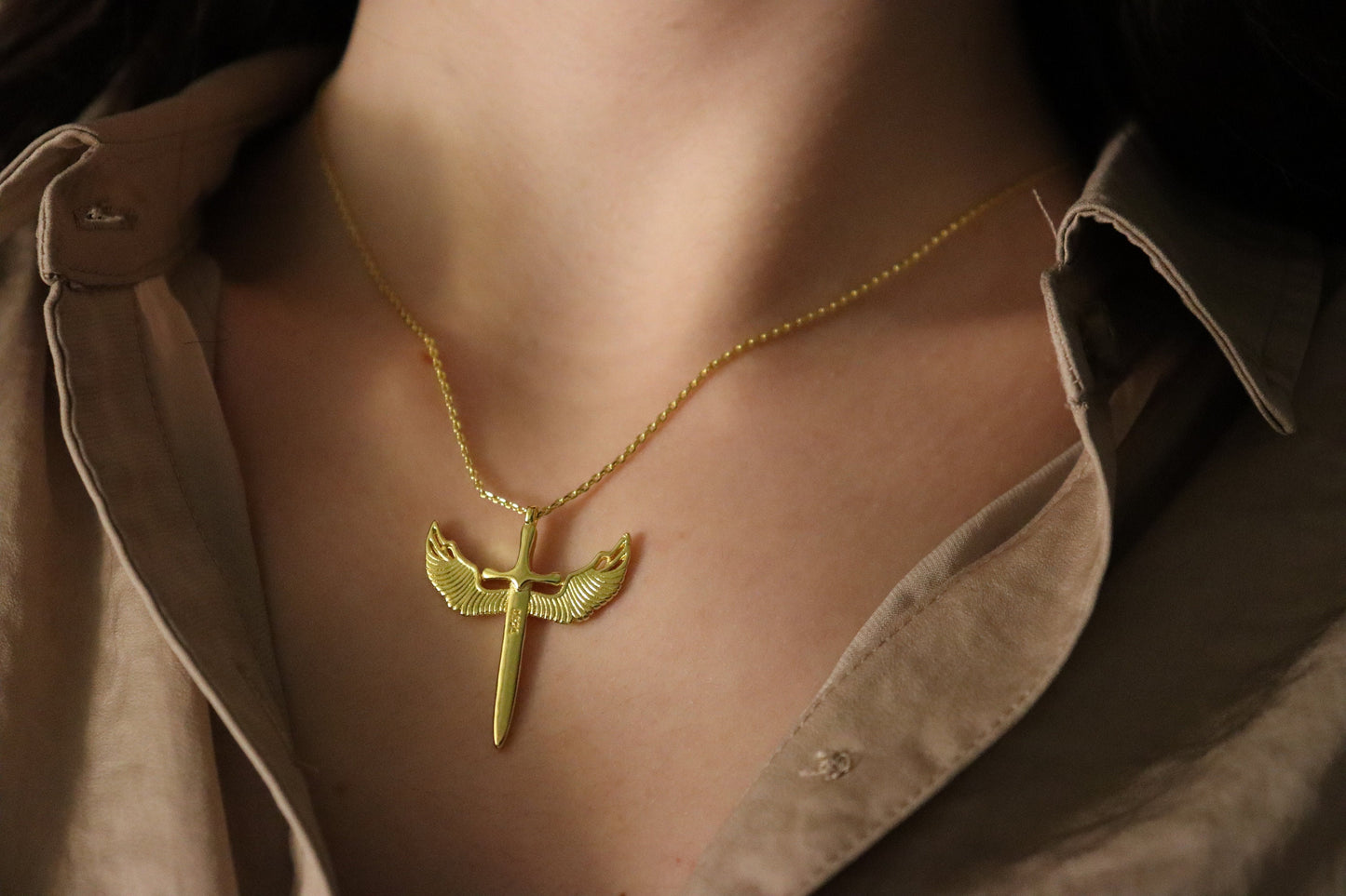 Gold-Silver Cross Necklace, Stainless Steel Religious Jewelry.