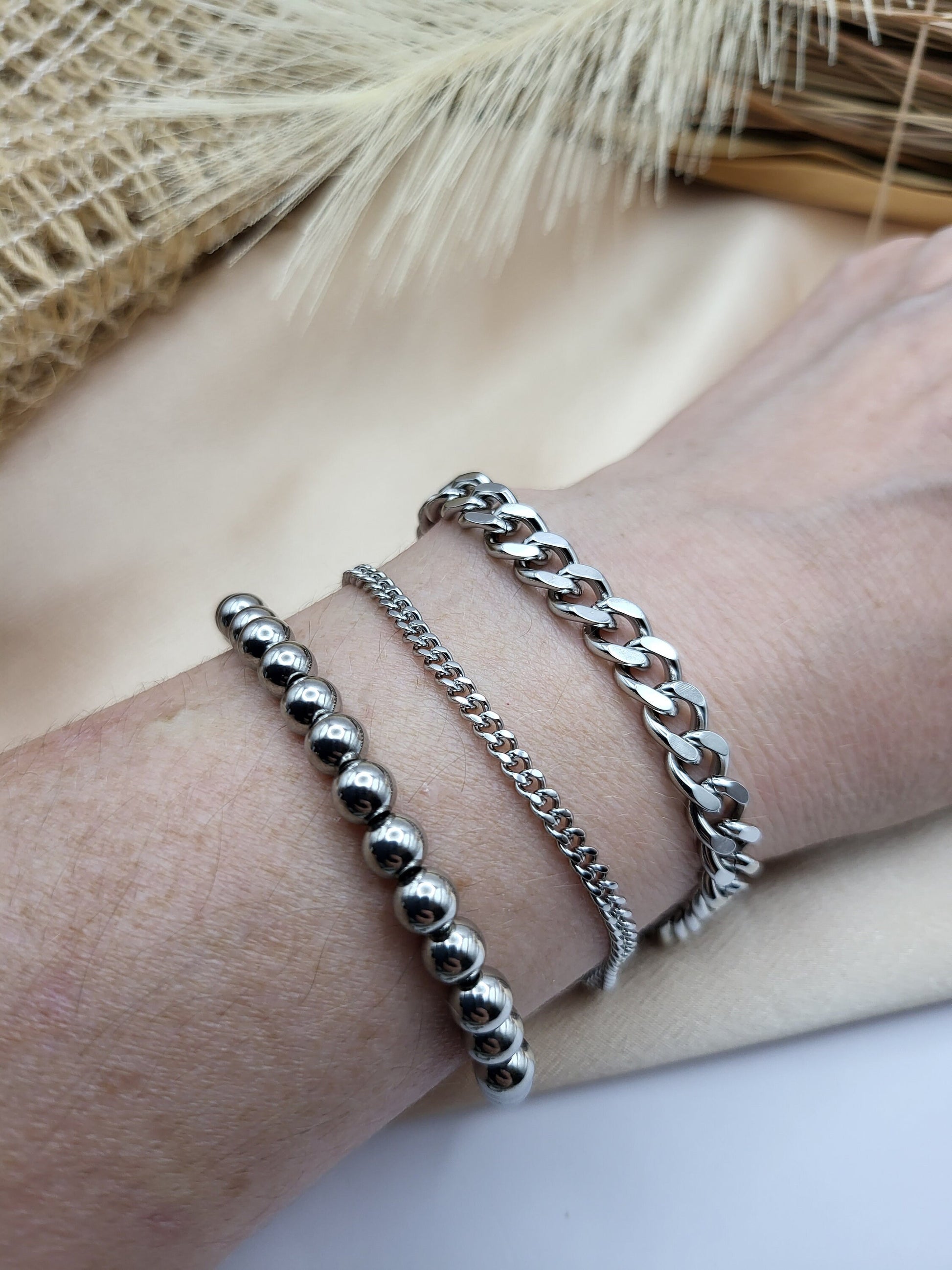 Silver Stainless Steel Unisex Chain Bracelet,WATERPROOF, Men Chain Bracelet, Christmas Gift.