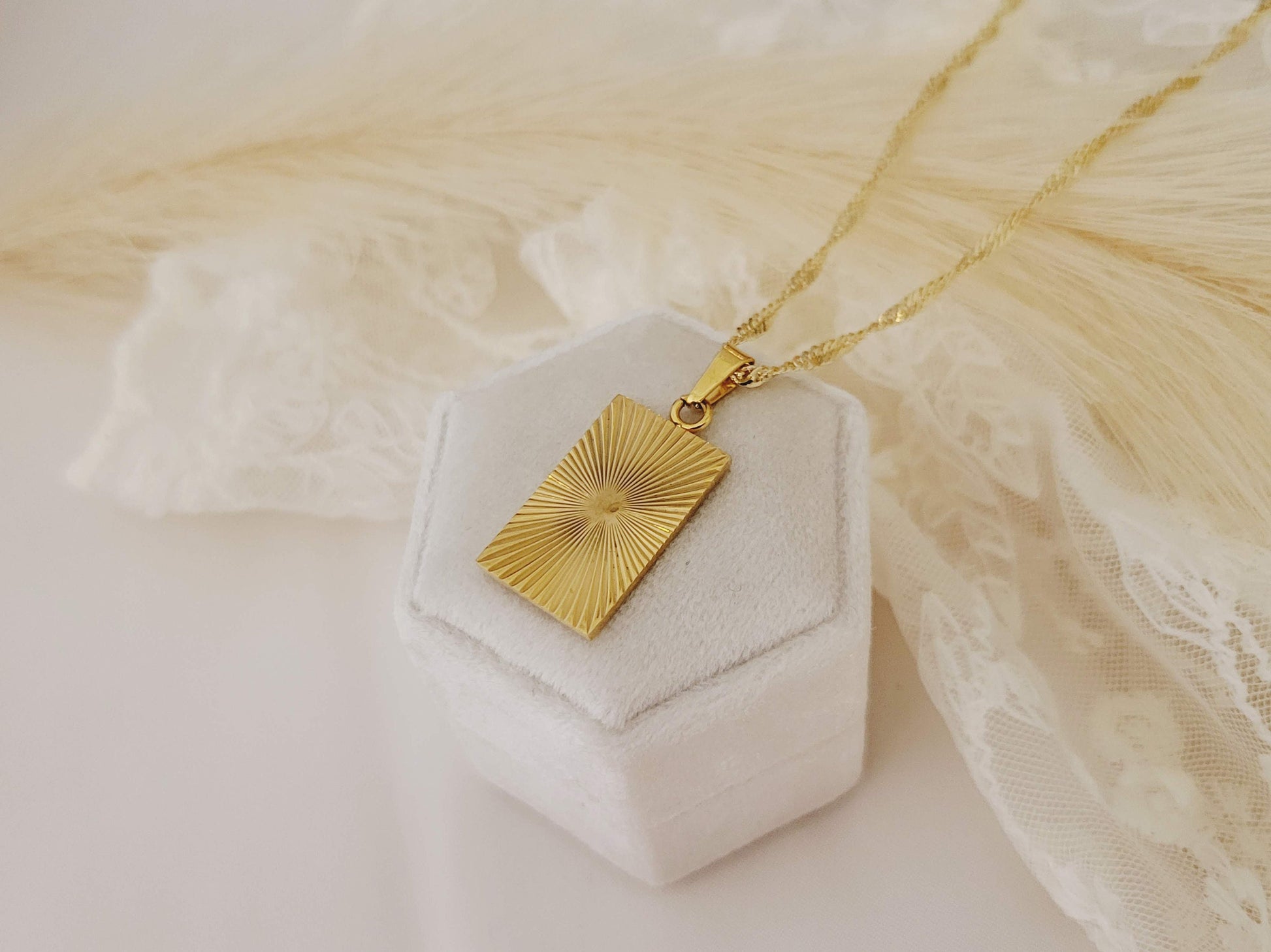 Gold Filled Square Necklace, Sunburst Geometric Necklace, Bright Pendant .