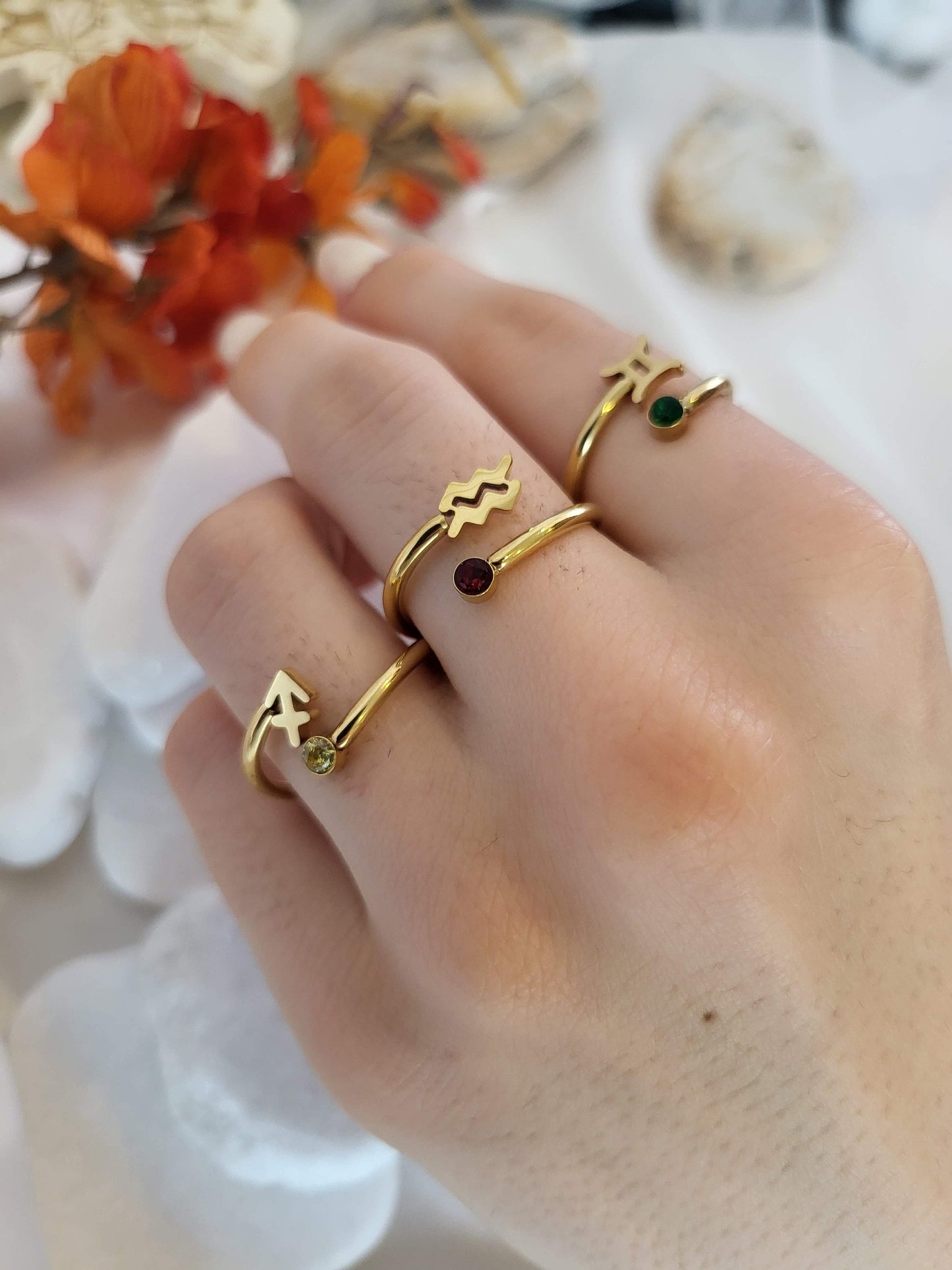 Silver-Gold Adjustable Zodiac Ring , Waterproof , High Quality, Birthday Gift.