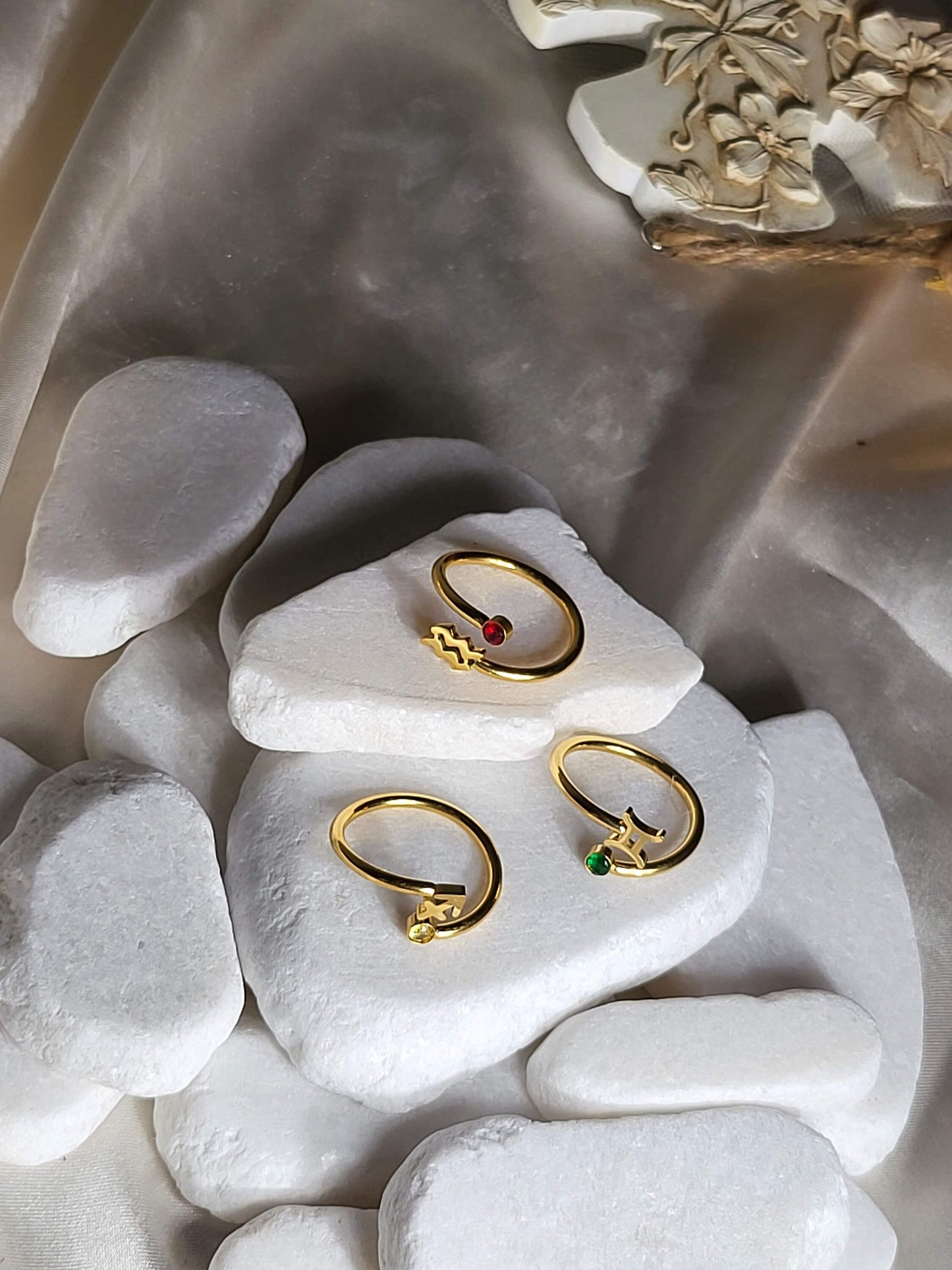 Silver-Gold Adjustable Zodiac Ring , Waterproof , High Quality, Birthday Gift.