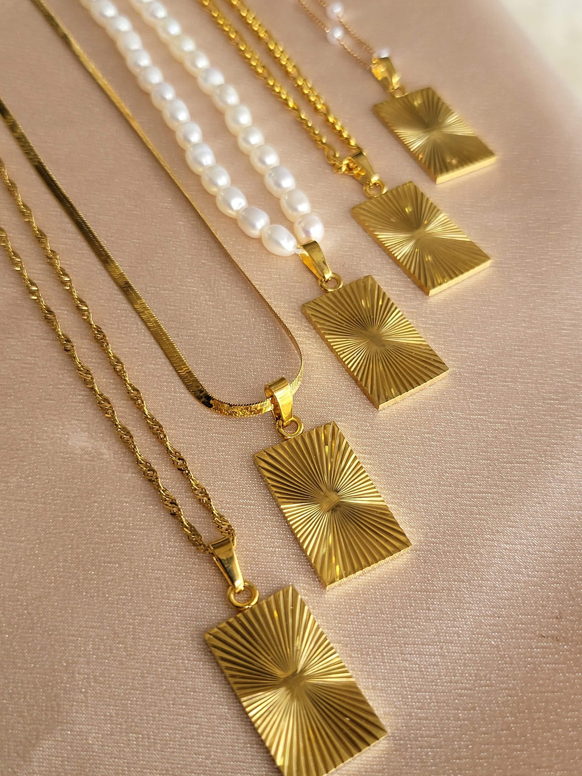 Gold Filled Square Necklace, Sunburst Geometric Necklace, Bright Pendant .