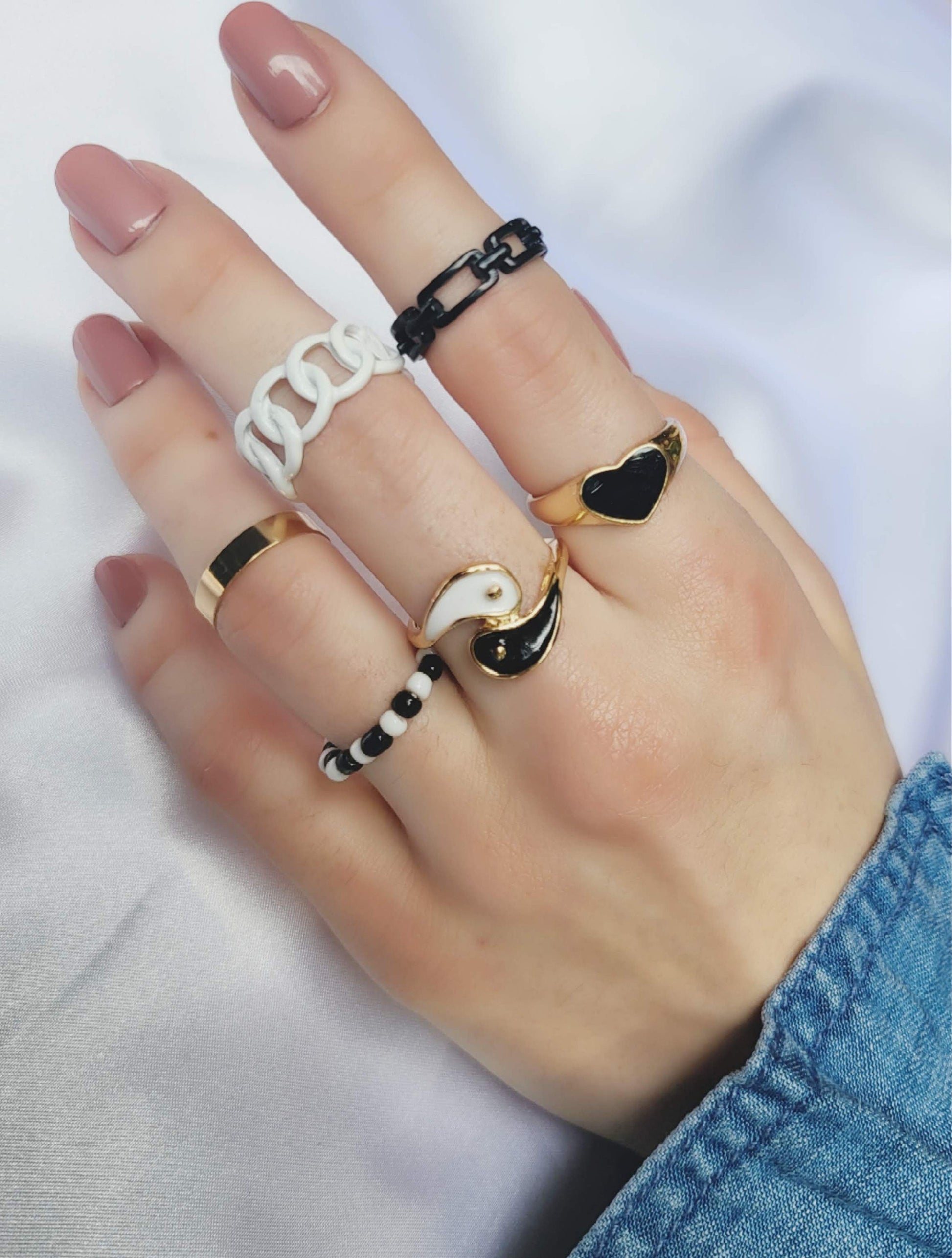 Gold Black and White Ring Set , Waterproof , High Quality Gift.