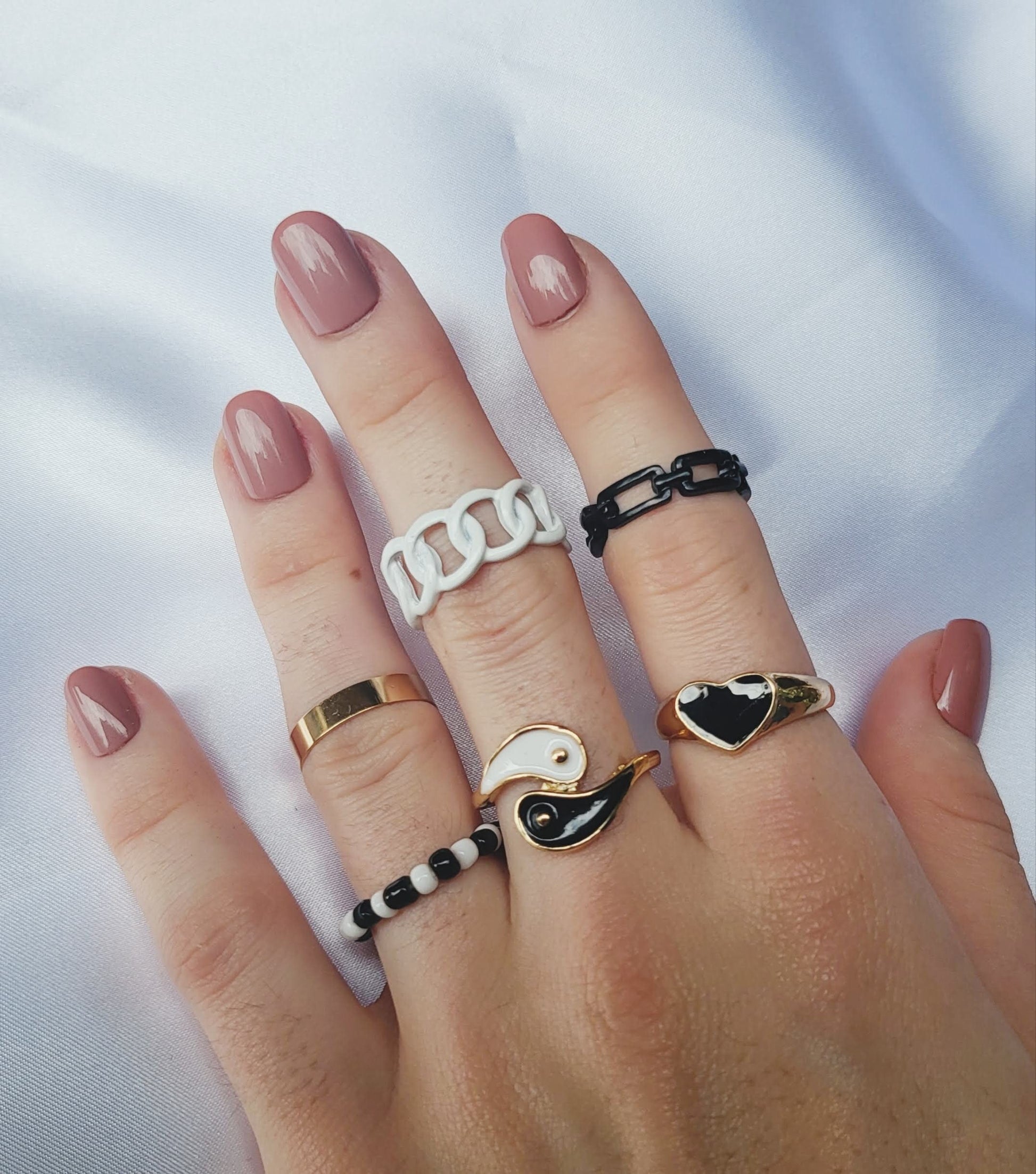 Gold Black and White Ring Set , Waterproof , High Quality Gift.