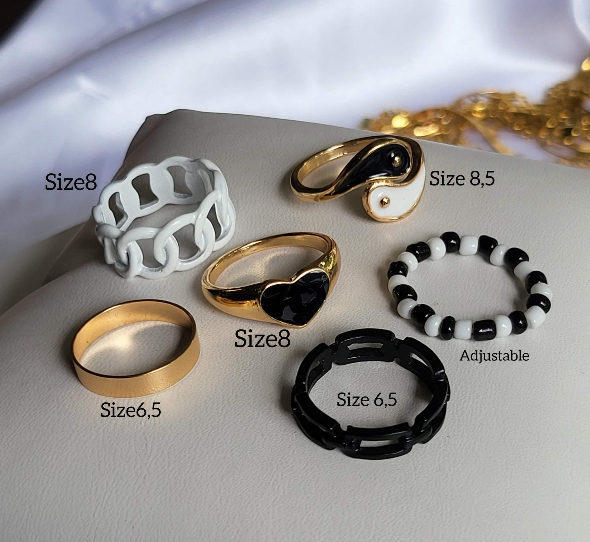 Gold Black and White Ring Set , Waterproof , High Quality Gift.