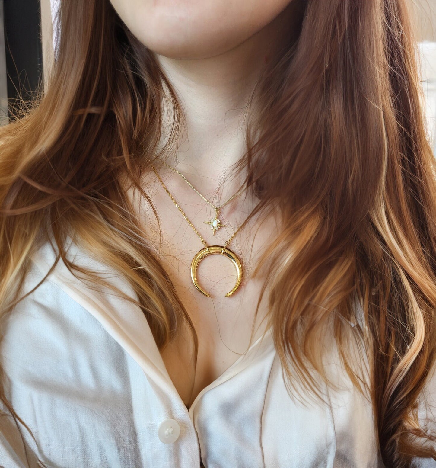 Gold Filled Half Moon Necklace, Birthday Gift.