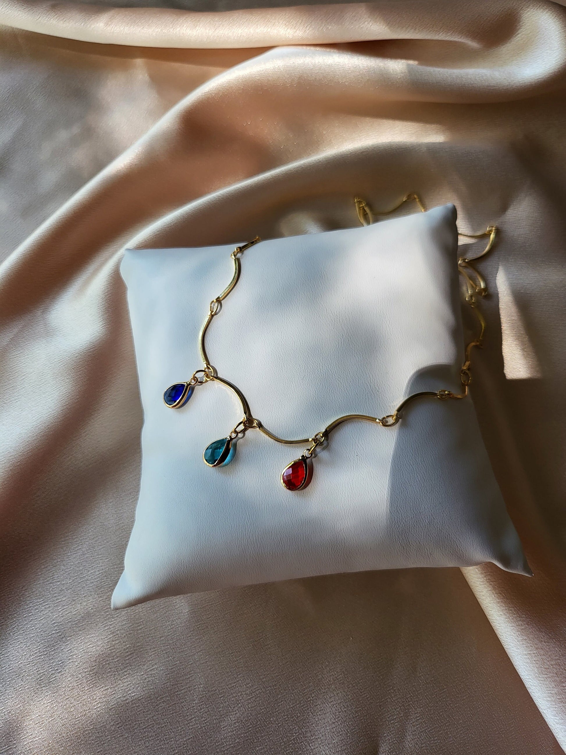 Gold Filled Half Moon Chain Necklace, Birthstone Necklace,WATERPROOF.