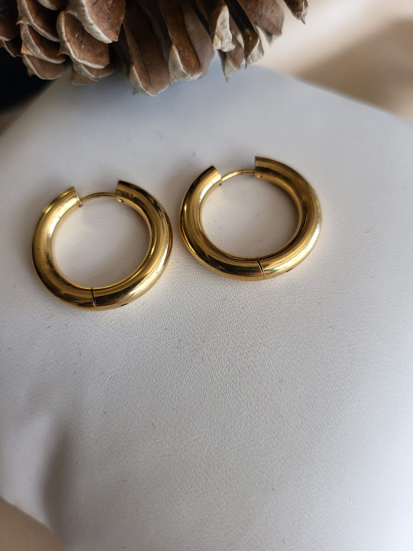 Gold Filled Hoop Earrings, Thick Hoop Earrings, Chunky Huggie Hoop Earrings For Women, Waterproof Jewelry.