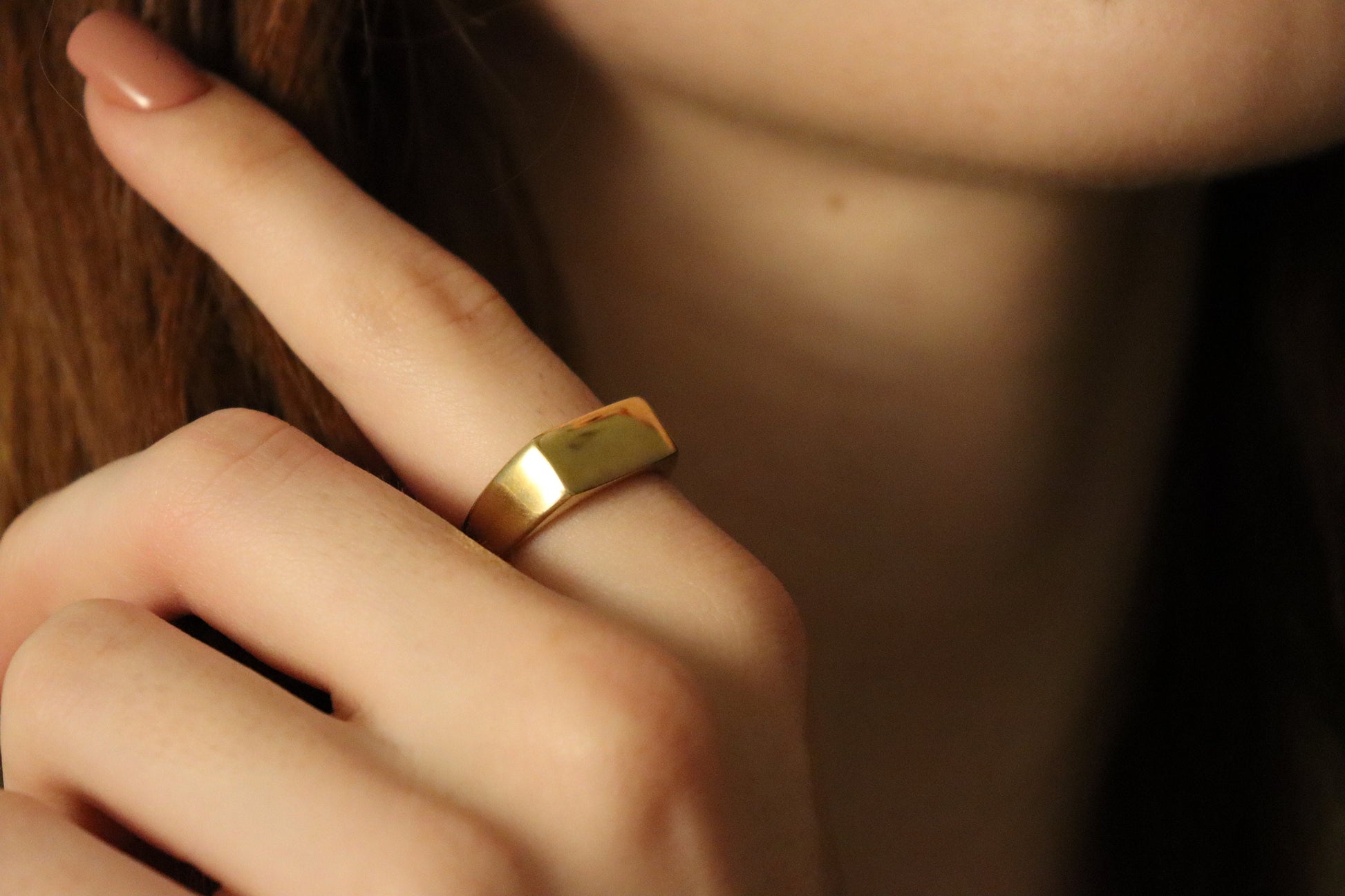 Custom Gold Filled Engraved Rectangle Ring, Waterproof , High Quality Gift.