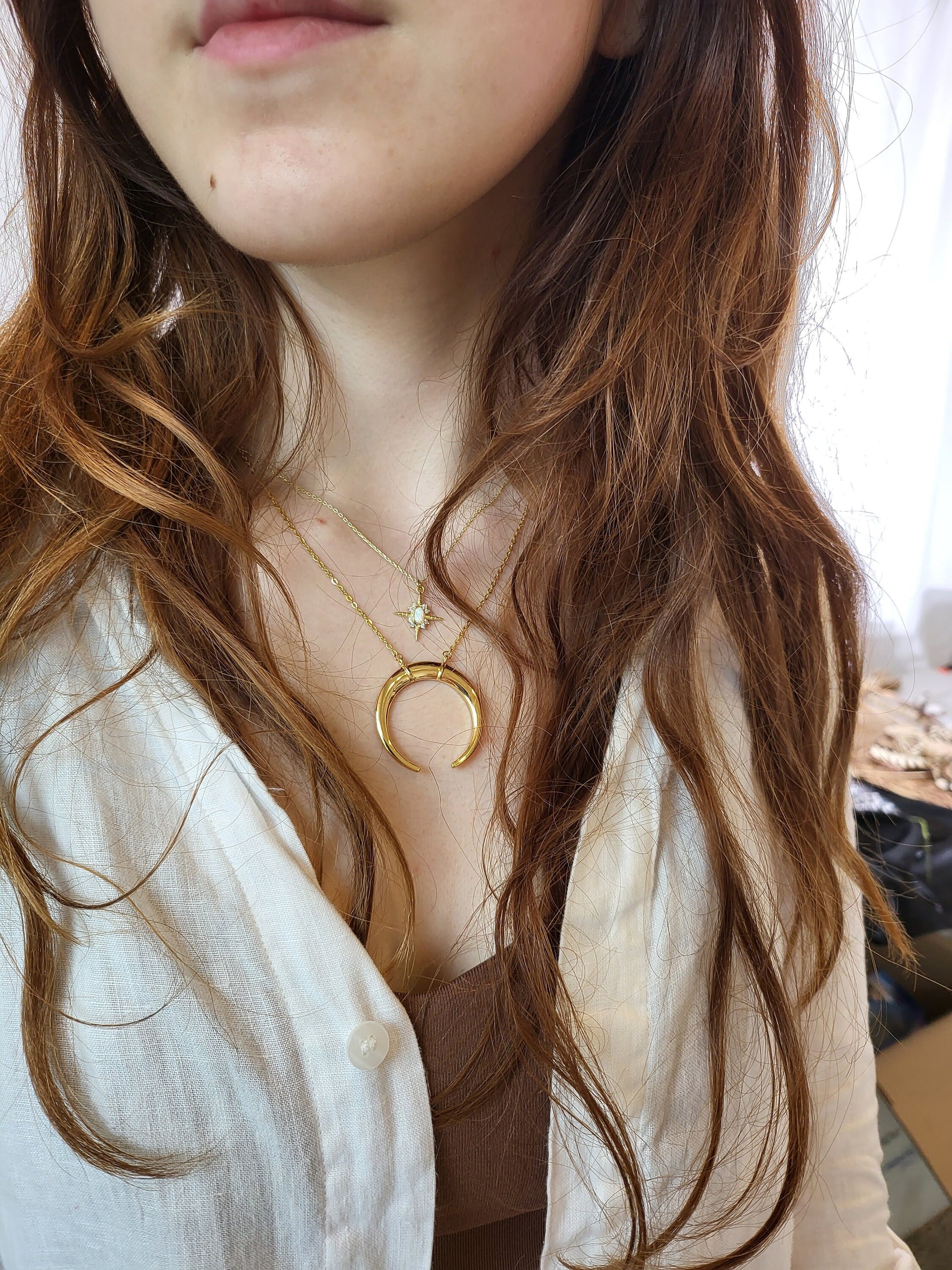 Gold Filled Half Moon Necklace, Birthday Gift.