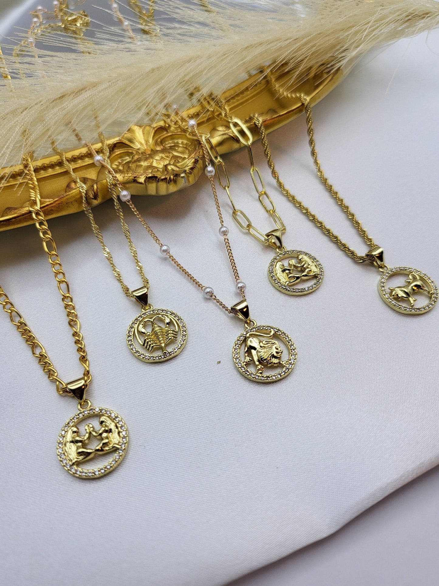 Gold Zodiac Coin Necklace, Leo Necklace, Scorpio Necklace, Astrology Jewelry, Birthday Gift.