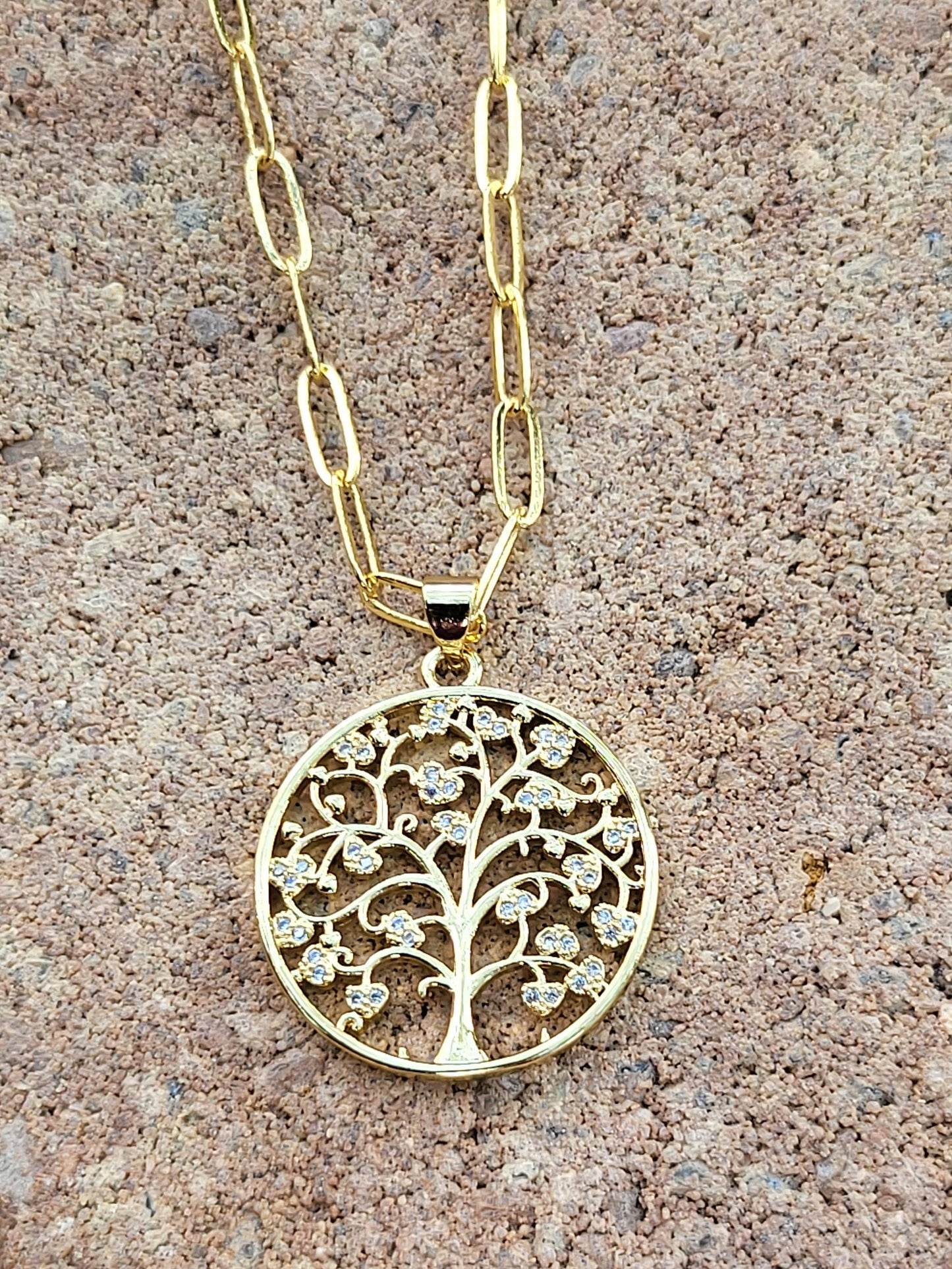 Gold Life Tree Necklace, WATERPROOF Adjustable Chains.