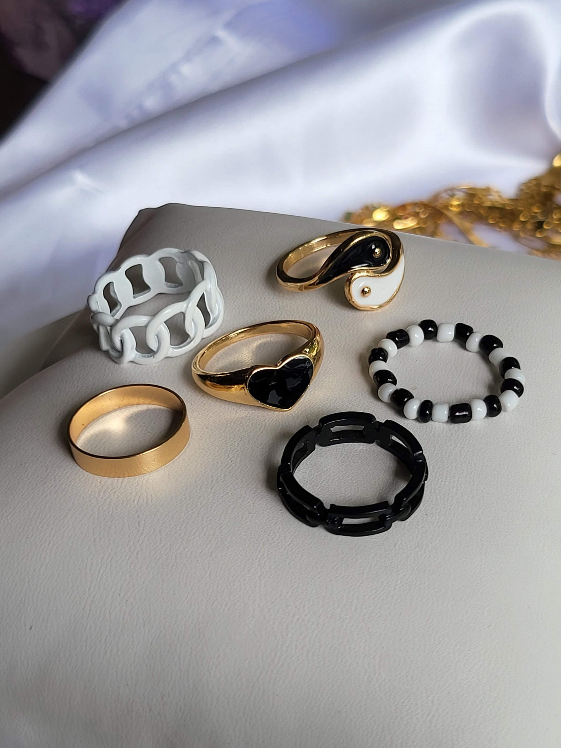 Gold Black and White Ring Set , Waterproof , High Quality Gift.