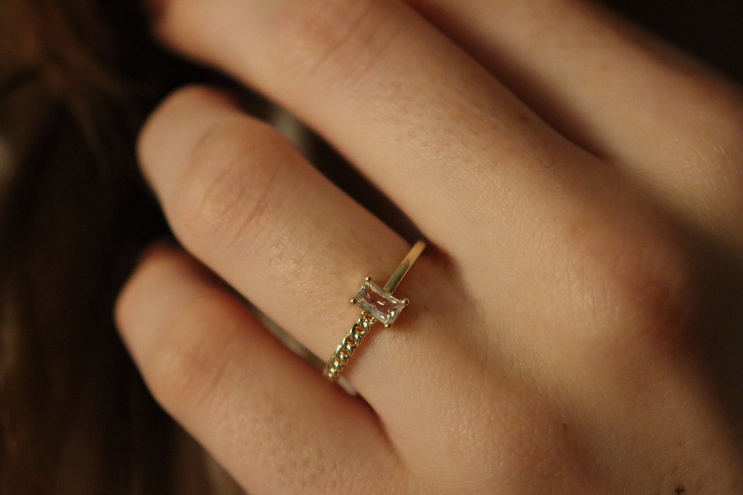 Gold Filled Anniversary Square Zircon Ring , Minimalist Jewelry.