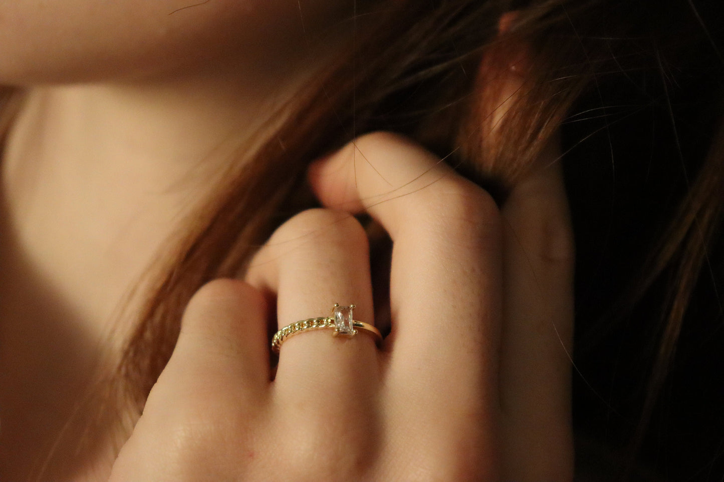 Gold Filled Anniversary Square Zircon Ring , Minimalist Jewelry.