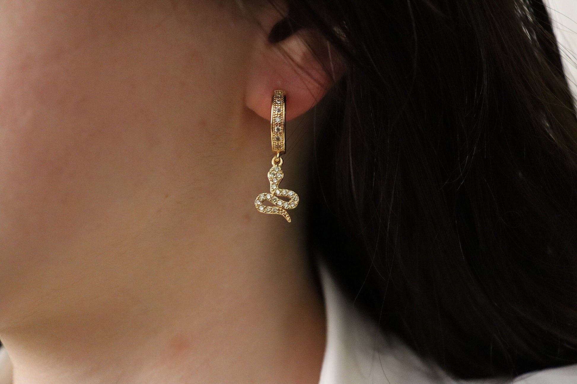 Gold Snake CZ Earrings ,Snake Pendant Necklace, Anniversary Gift.