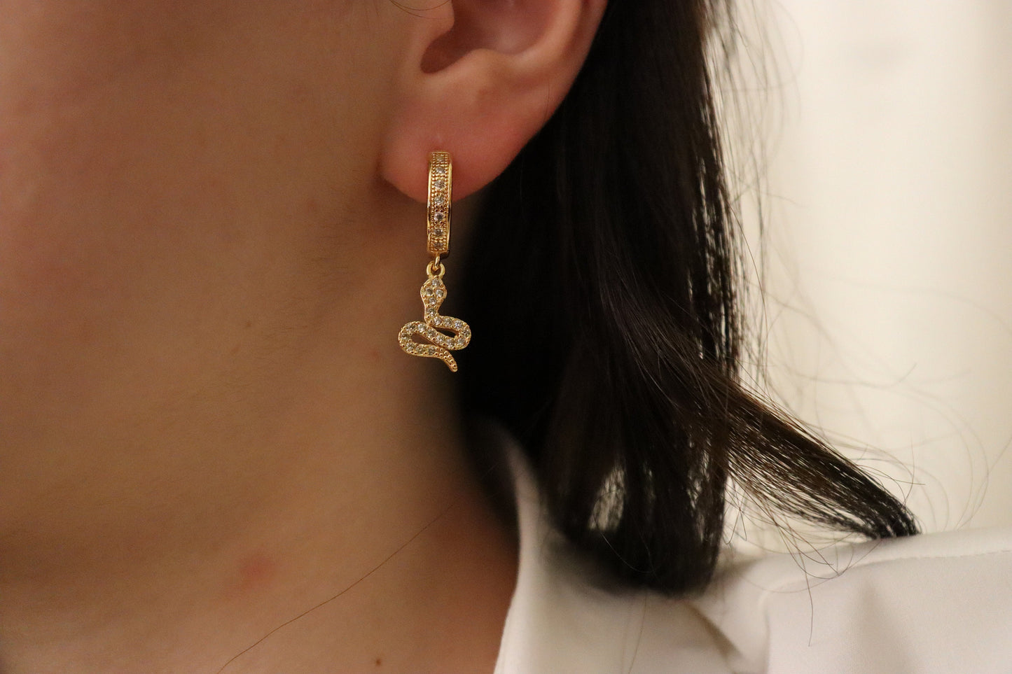 Gold Snake CZ Earrings ,Snake Pendant Necklace, Anniversary Gift.