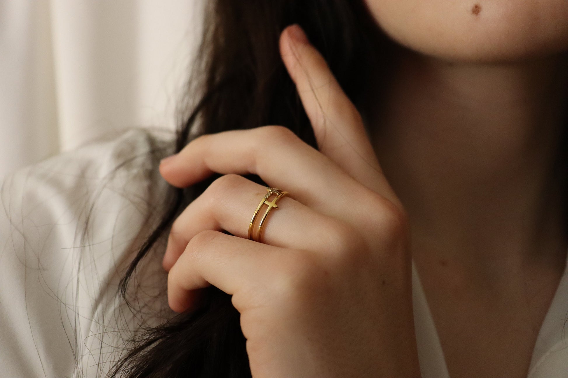 Gold Filled Cross Ring , Waterproof , High Quality , Minimalist Gift.