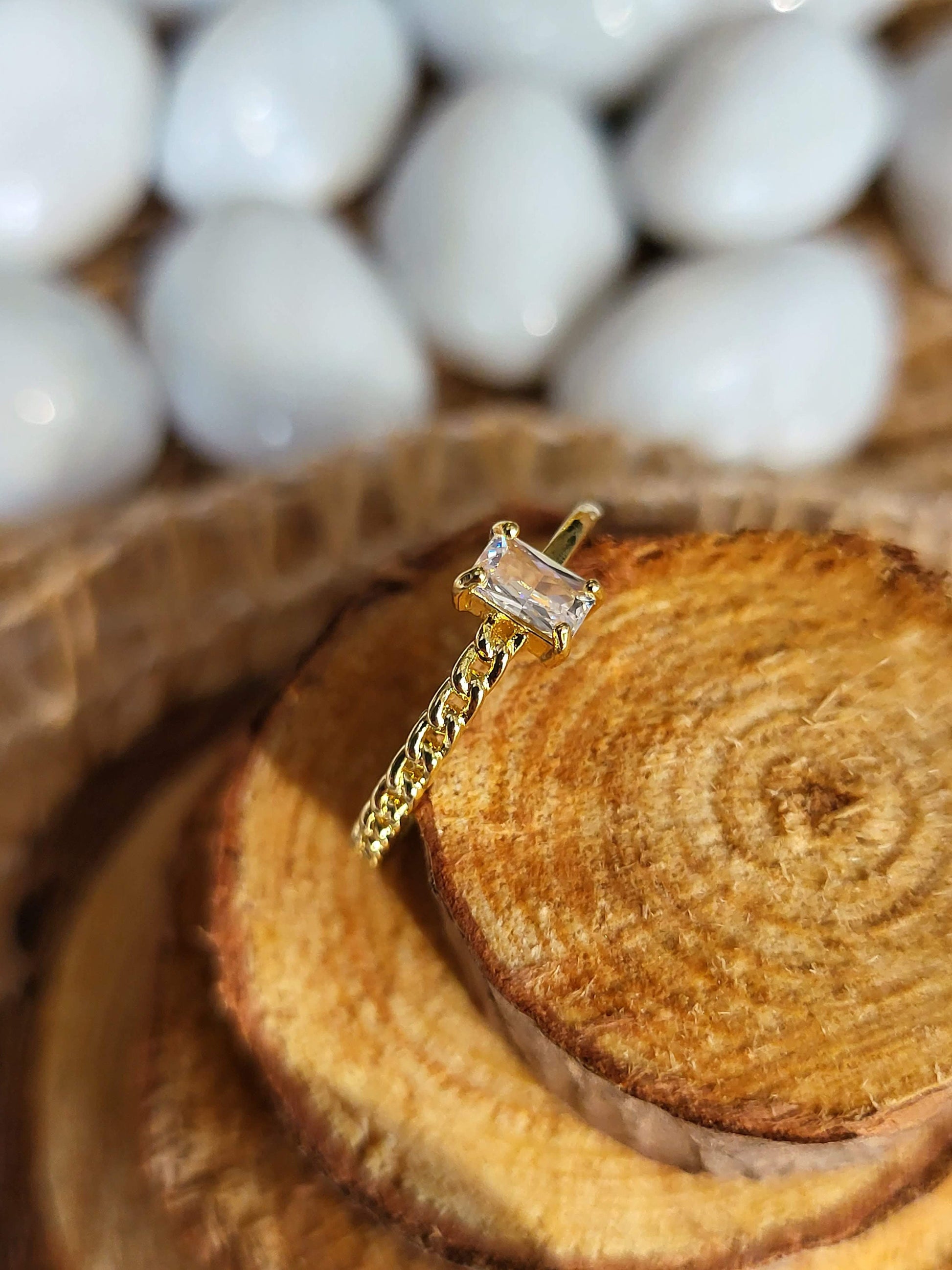 Gold Filled Anniversary Square Zircon Ring , Minimalist Jewelry.