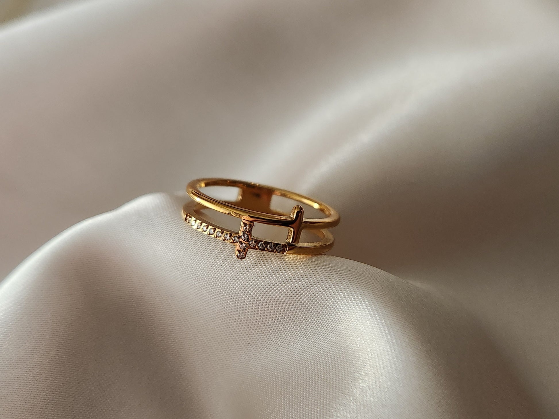 Gold Filled Cross Ring , Waterproof , High Quality , Minimalist Gift.